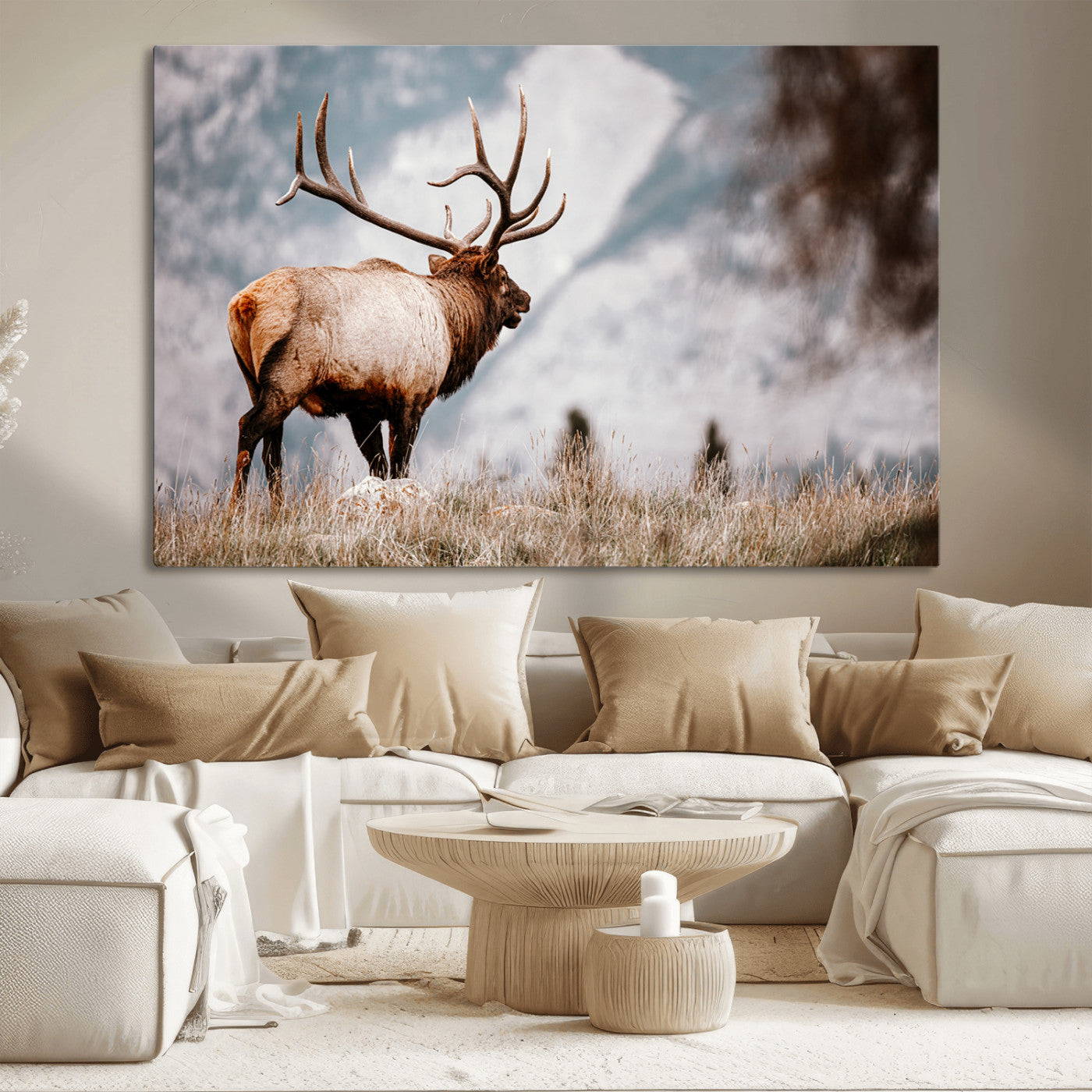 70489411-MGV-CV-36X24-Elk Photography Wall Art Canvas Print, Framed Mountain Wildlife Art Picture Print, Rustic Nature Decor Perfect Rustic Lodge Decor