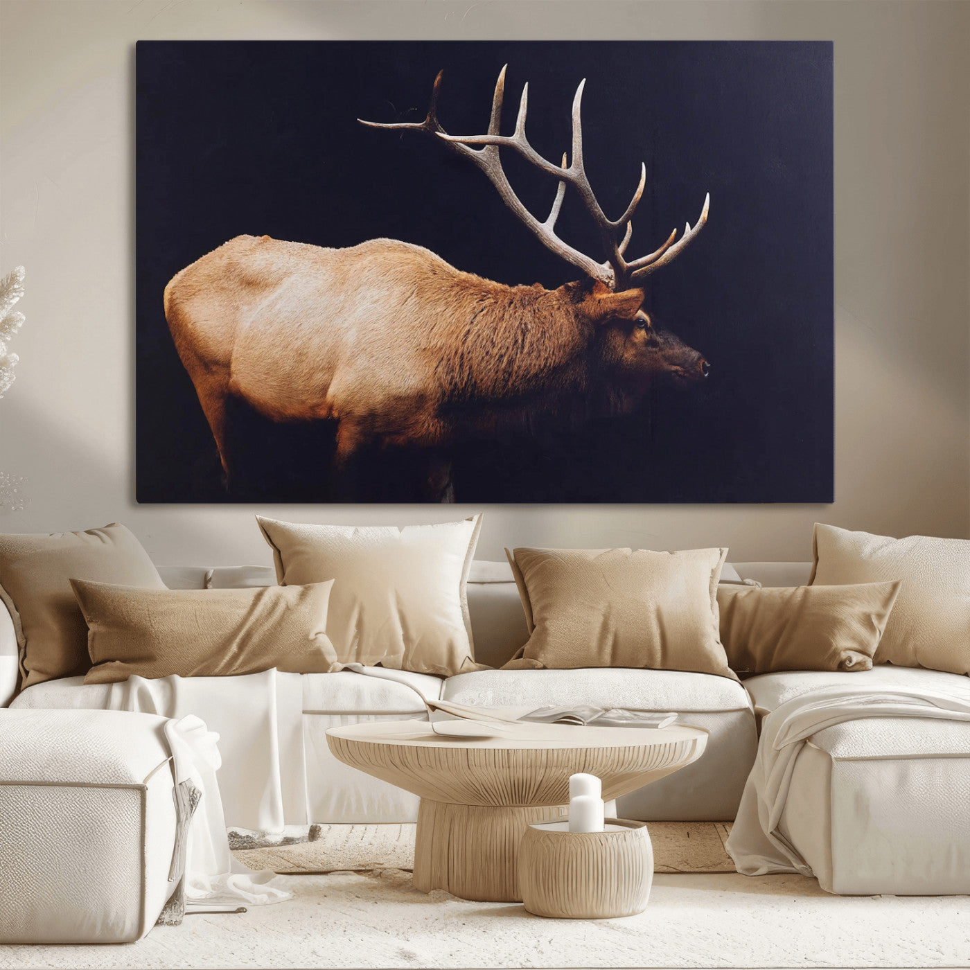 89239257-MGV-CV-36X24-Bull Elk Decor Wall Art Canvas Print, Framed Elk Photography Art Picture Print, Rustic Wildlife Perfect Rustic Lodge Decor Artwork