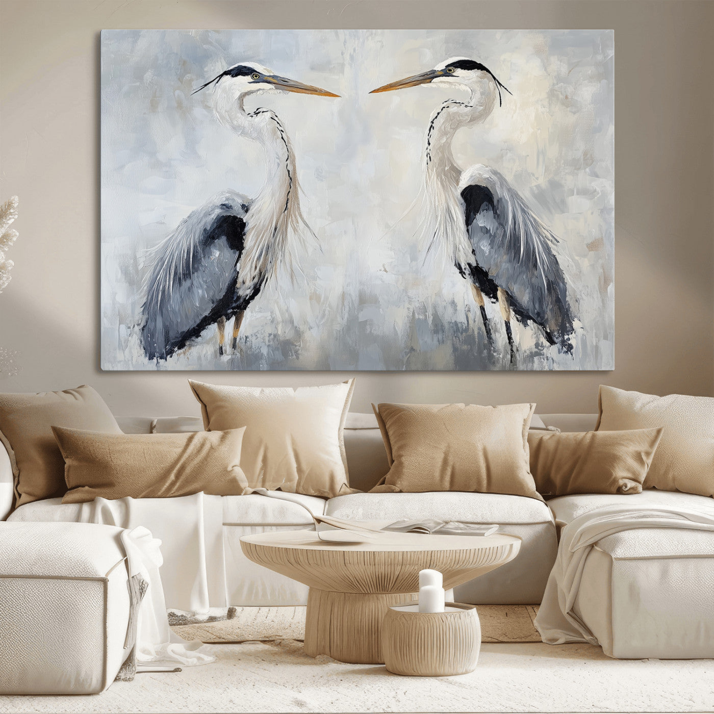 90806932-MGV-CV-36X24-Heron Wall Art Wall Art Canvas Print, Framed Bird Canvas Decor Art Picture Print, Nature Inspired Perfect Coastal Minimalist Decor
