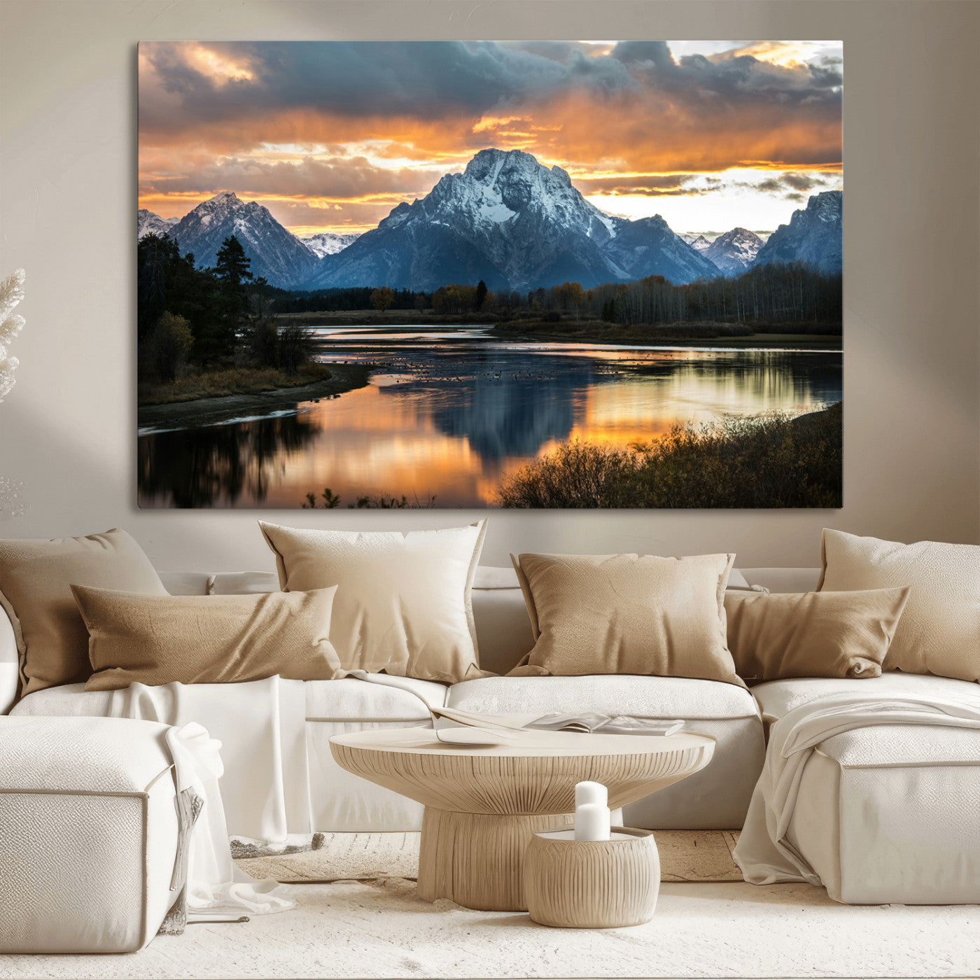 14130176-MGV-CV-36X24-Mountain Sunset Wall Art Canvas Print, Framed Alpine Wilderness Art Picture Print, Golden Hour Perfect Rustic Wilderness Decor