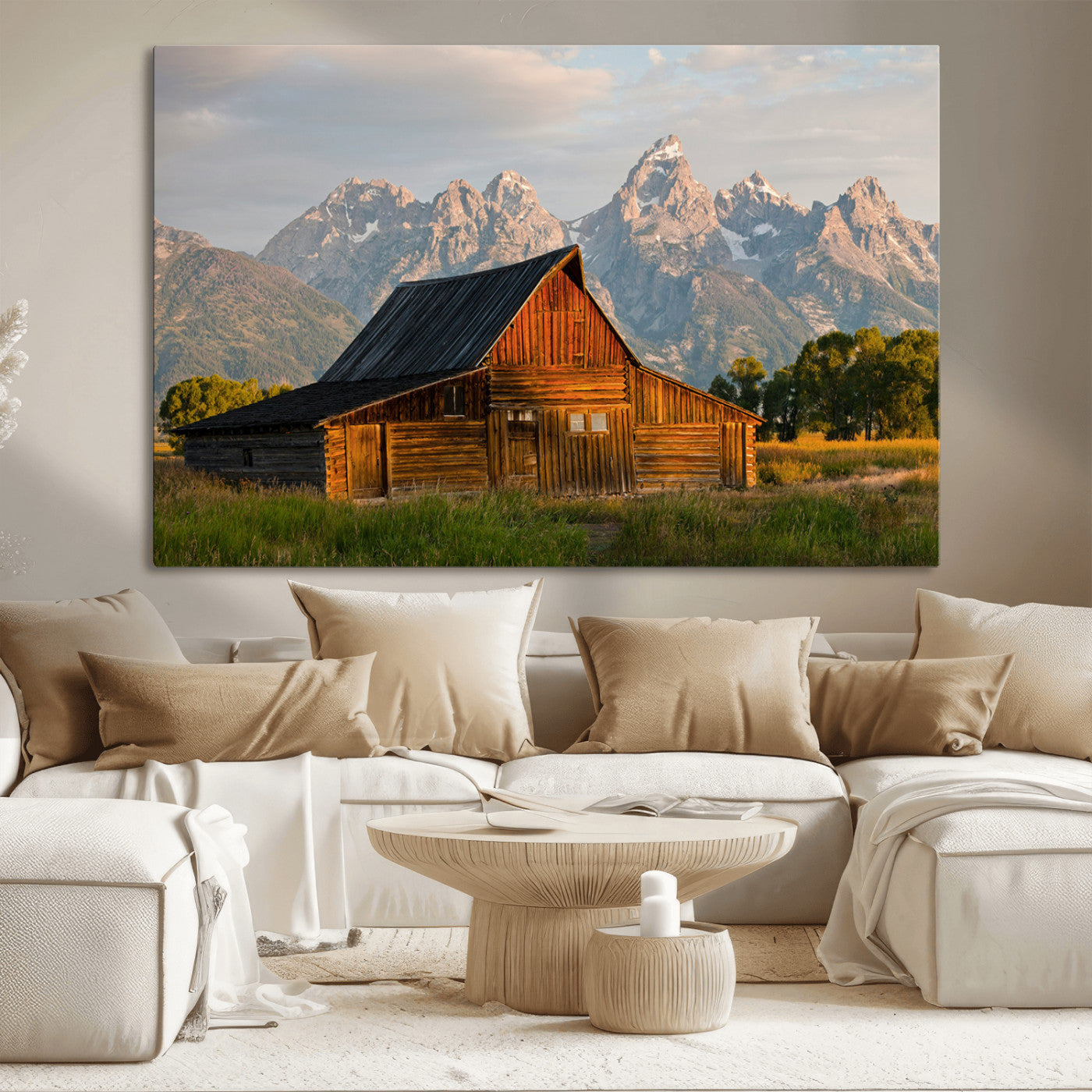 31771014-MGV-CV-36X24-Rustic Barn Wall Art Canvas Print, Framed Western Landscape Art Picture Print, Farmhouse Style Perfect Rustic Farmhouse Decor