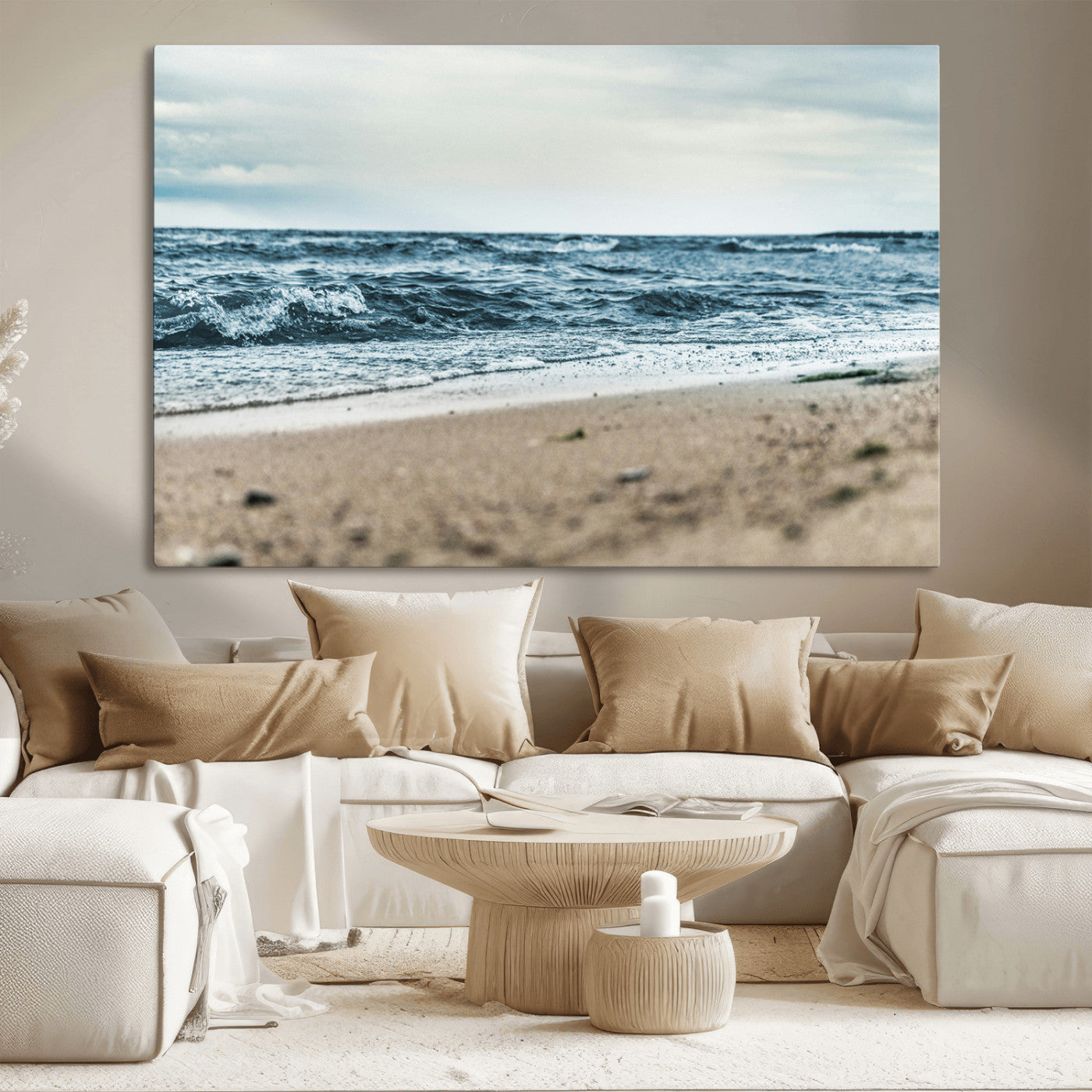 81812590-MGV-CV-36X24-Ocean Wall Art Wall Art Canvas Print, Framed Coastal Canvas Art Picture Print, Moody Seascape Perfect Coastal Minimalist Decor