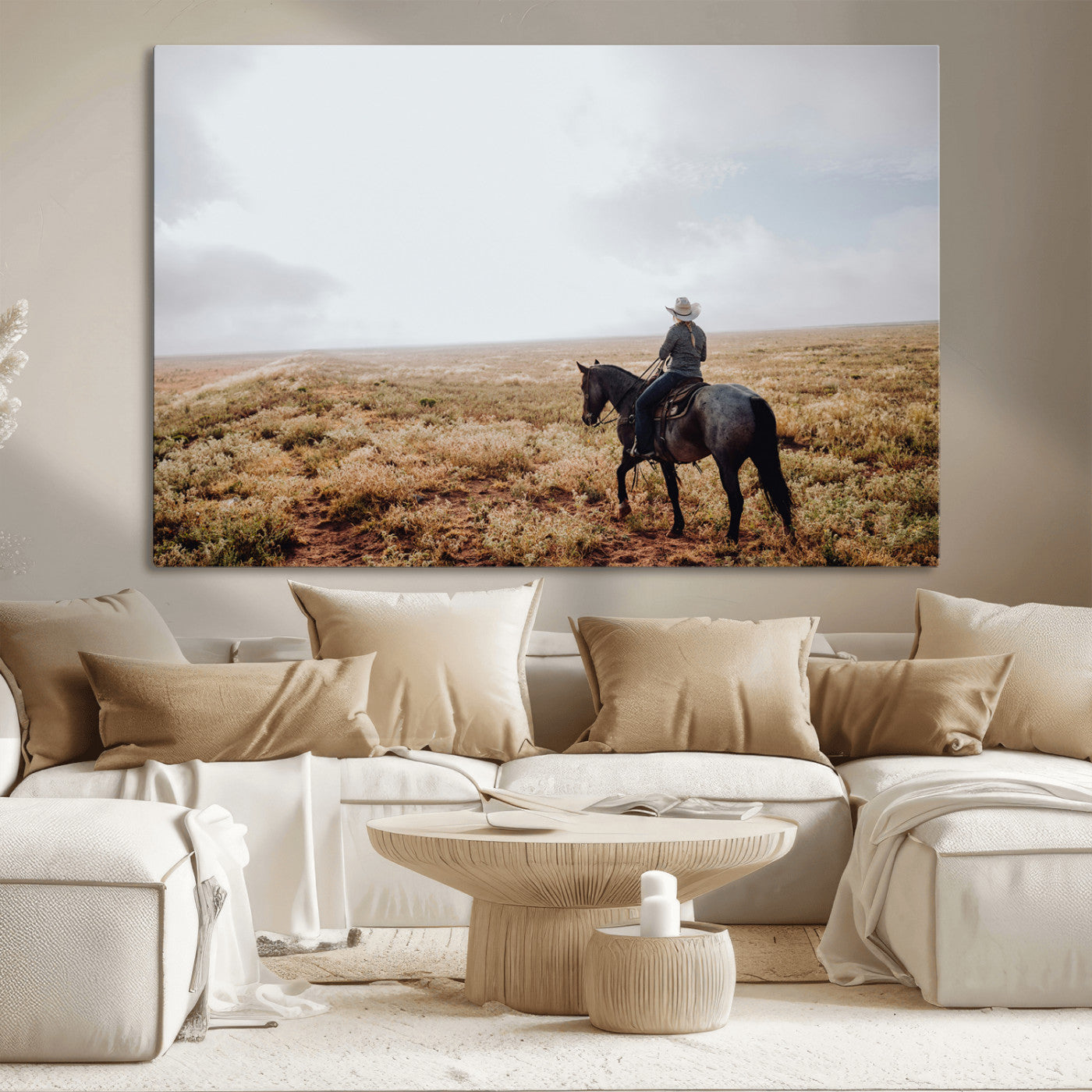 57597730-MGV-CV-36X24-Cowboy Wall Art Wall Art Canvas Print, Framed Western Canvas Art Picture Print, Rustic Ranch Scene Perfect Rustic Western Decor