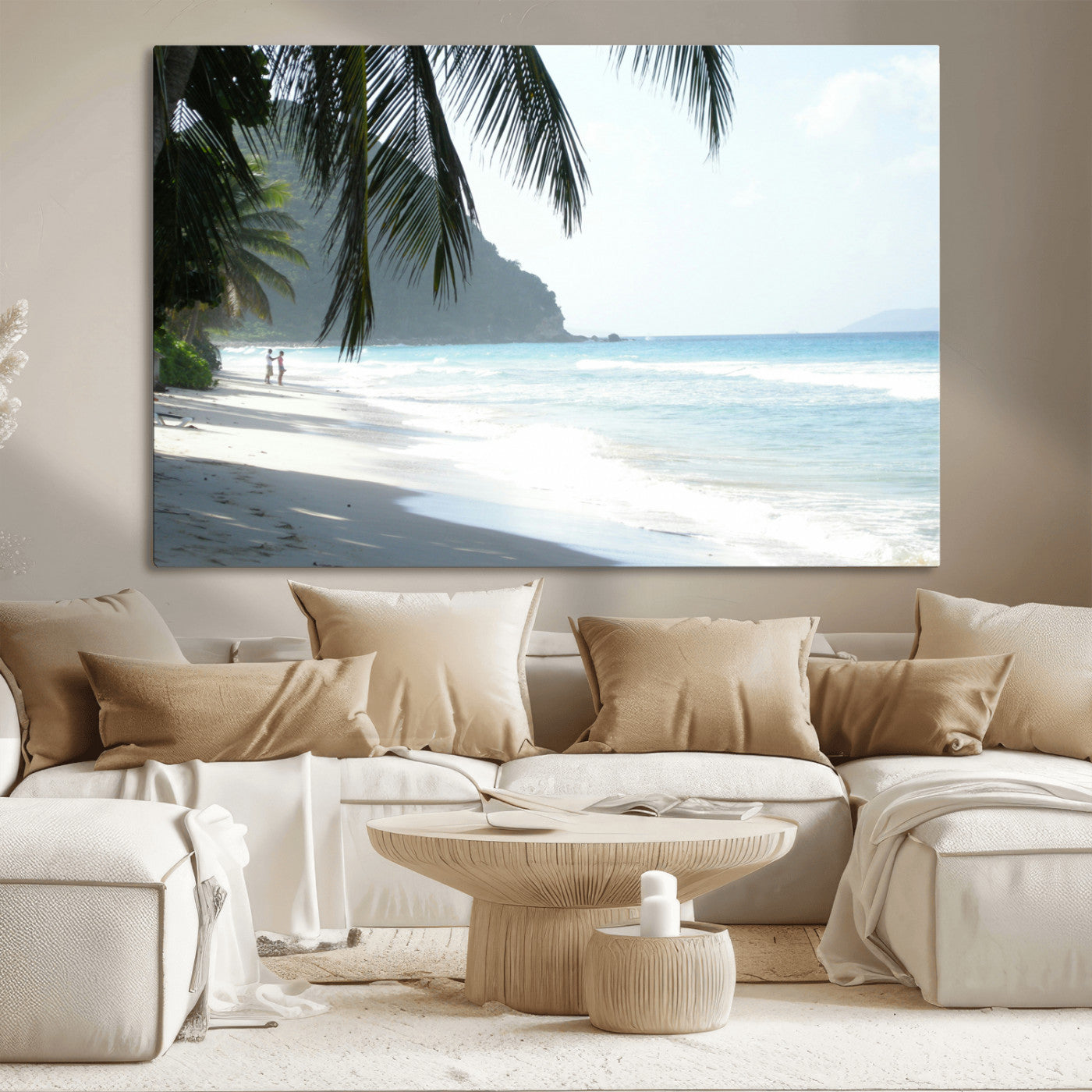 18311030-MGV-CV-36X24-Tropical Beach Wall Art Canvas Print, Framed Serene Ocean Art Picture Print, Palm Tree Shadows Perfect Tropical Coastal Decor