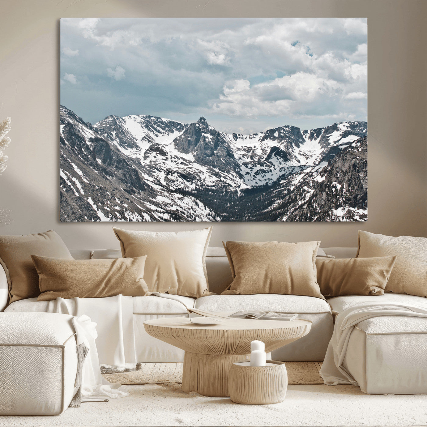 94074619-MGV-CV-36X24-Snowy Peaks Wall Art Canvas Print, Framed Alpine Wilderness Art Picture Print, Mountain Escape Perfect Winter Serenity Decor