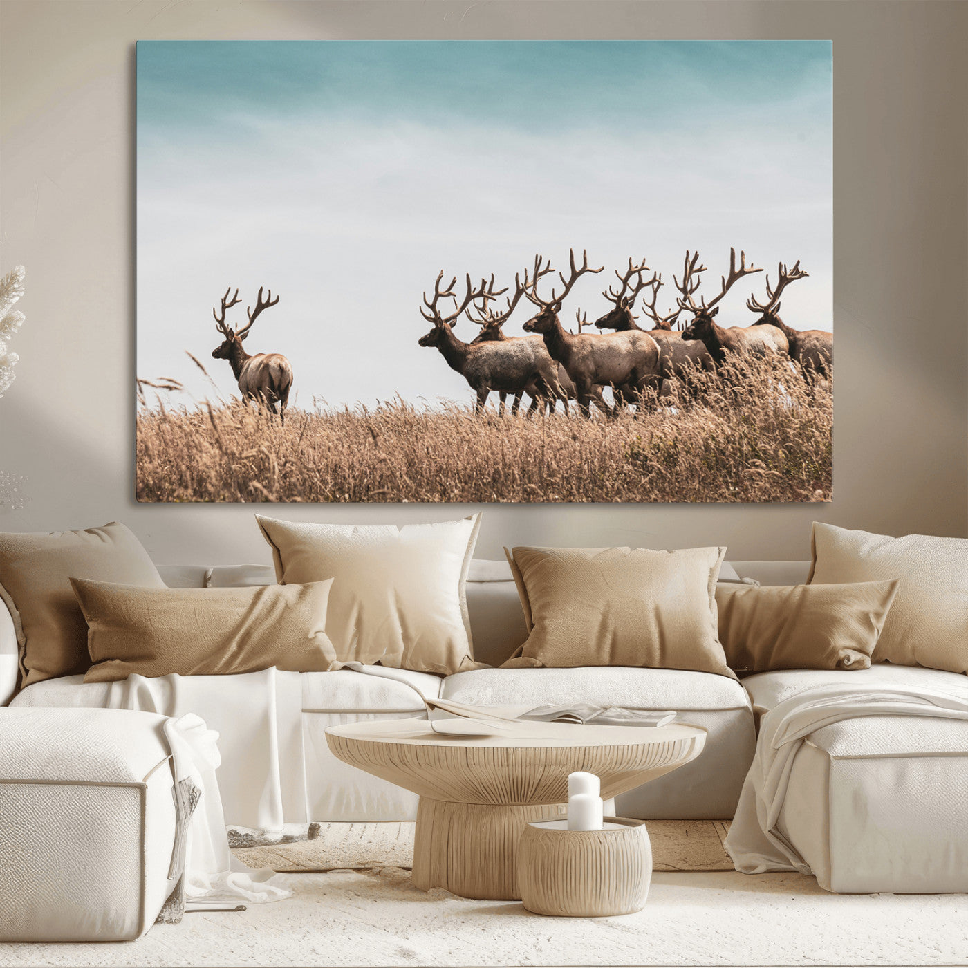 81594705-MGV-CV-36X24-Elk Herd Wall Art Canvas Print, Framed Wildlife Photography Art Picture Print, Rustic Nature Print Perfect Rustic Wildlife Decor