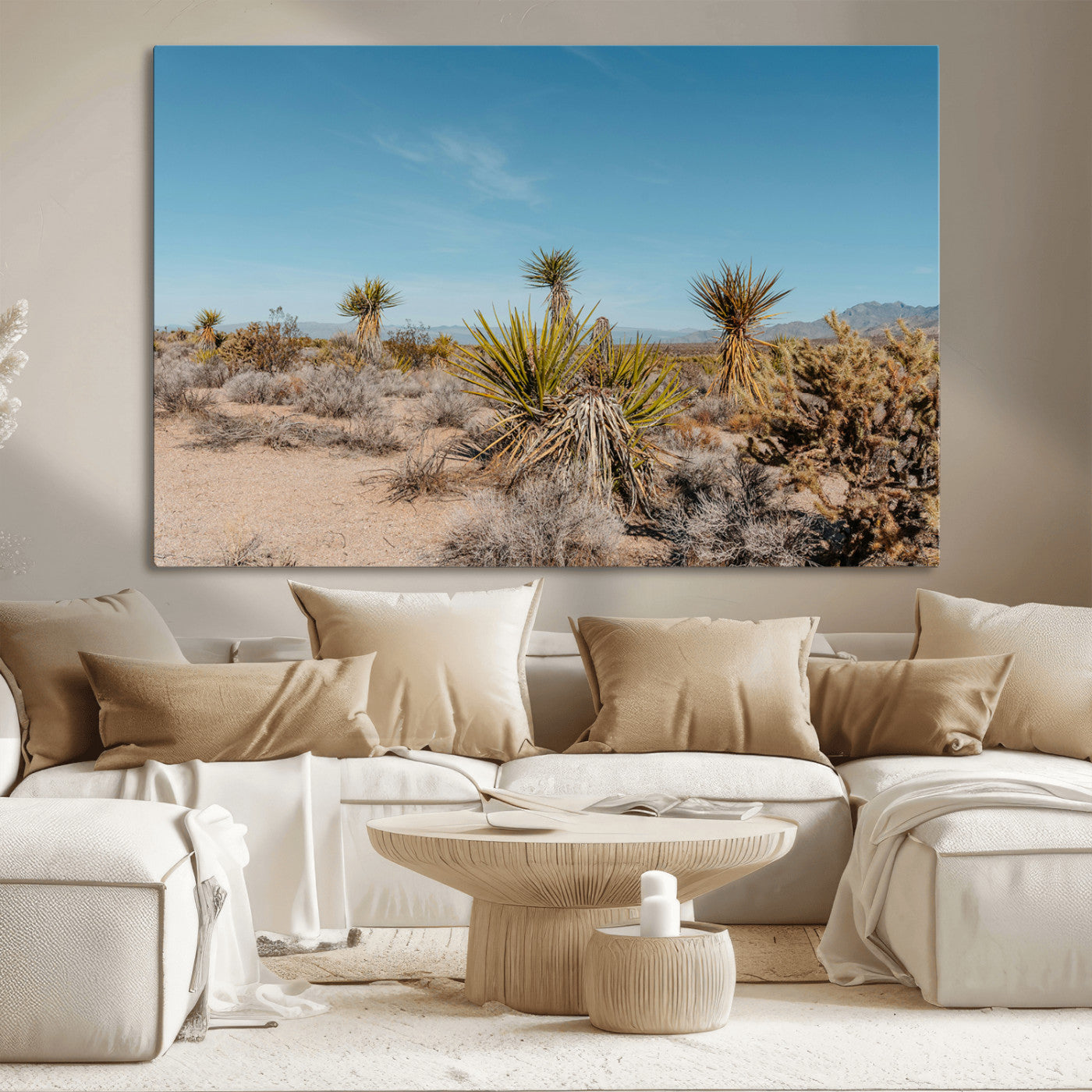 35156165-MGV-CV-36X24-Joshua Tree Wall Art Canvas Print, Framed Desert Landscape Art Picture Print, Warm Earth Tones Perfect Southwestern Minimalist