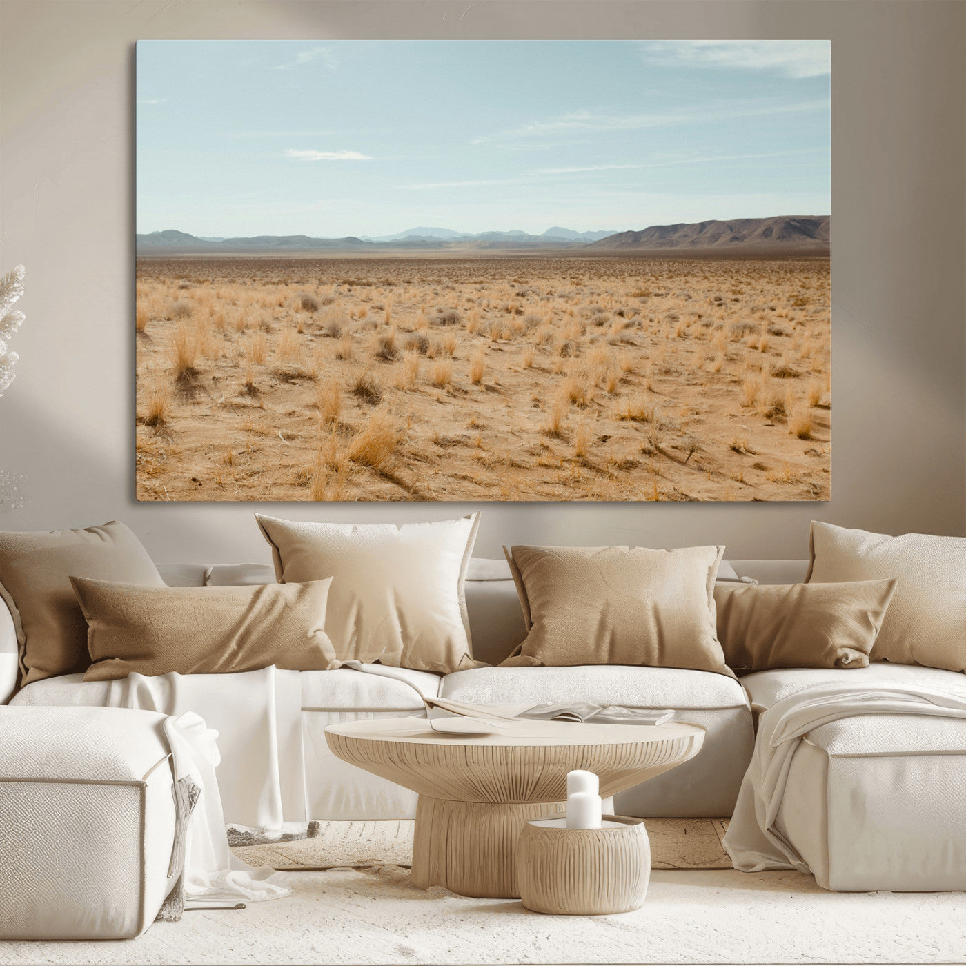 55918919-MGV-CV-36X24-Desert Landscape Wall Art – Golden Grass Plains and Mountain Horizon Canvas Print, Southwest Nature Photography Decor for Living