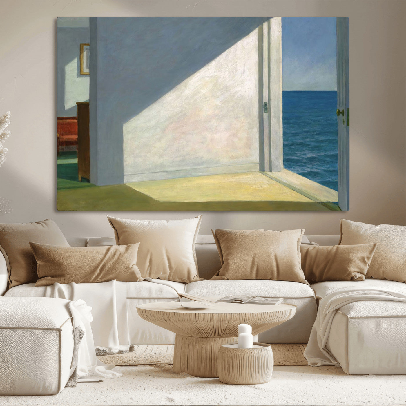 34188481-MGV-CV-36X24-Coastal Sunlight Wall Art – Minimalist Ocean View Canvas Print, Serene Beach House Inspired Decor for Bedroom, Living Room,