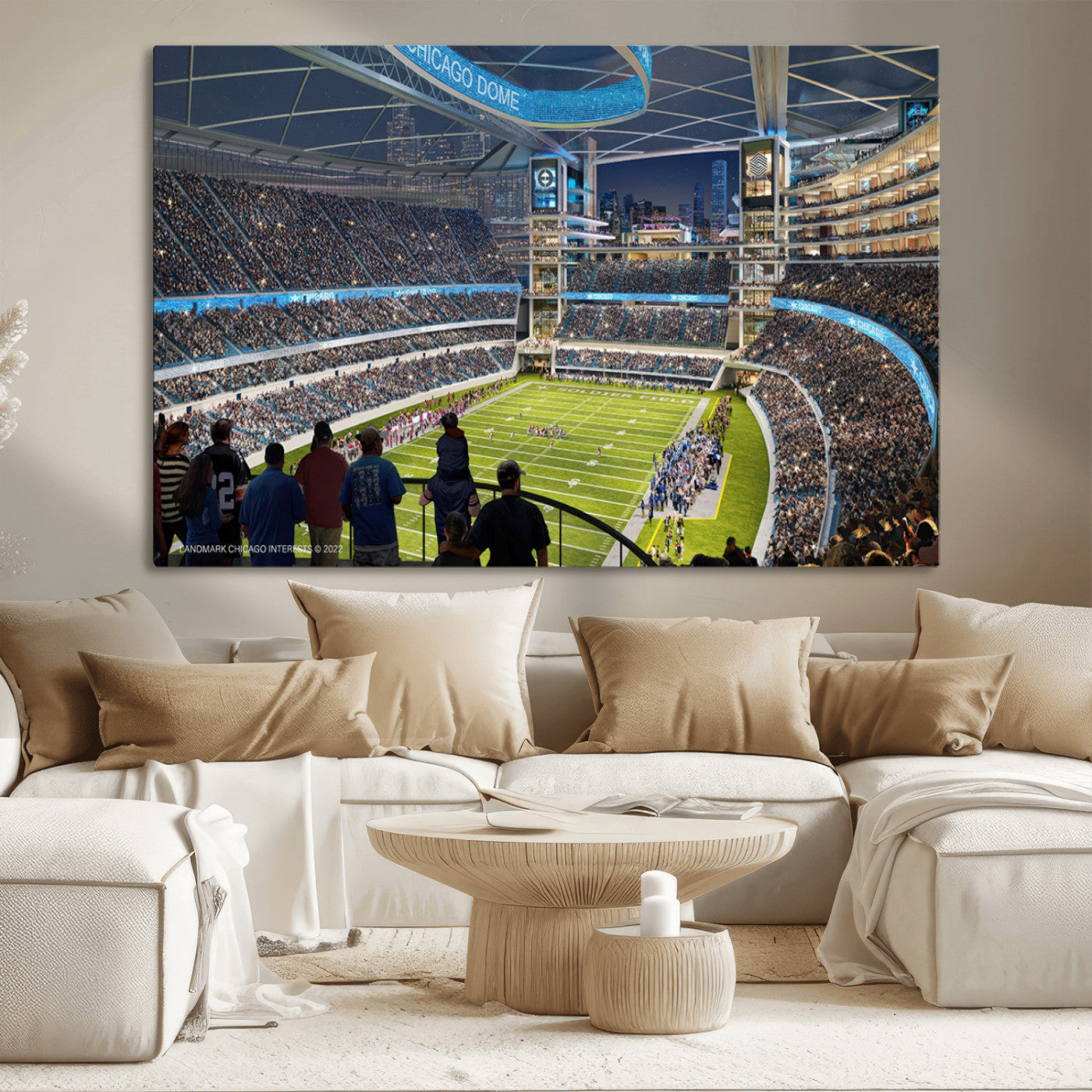 41816511-MGV-CV-36X24-Chicago Dome Stadium Wall Art – Futuristic Football Arena Canvas Print, Modern Sports Fan Decor for Man Cave, Office, Bar, or