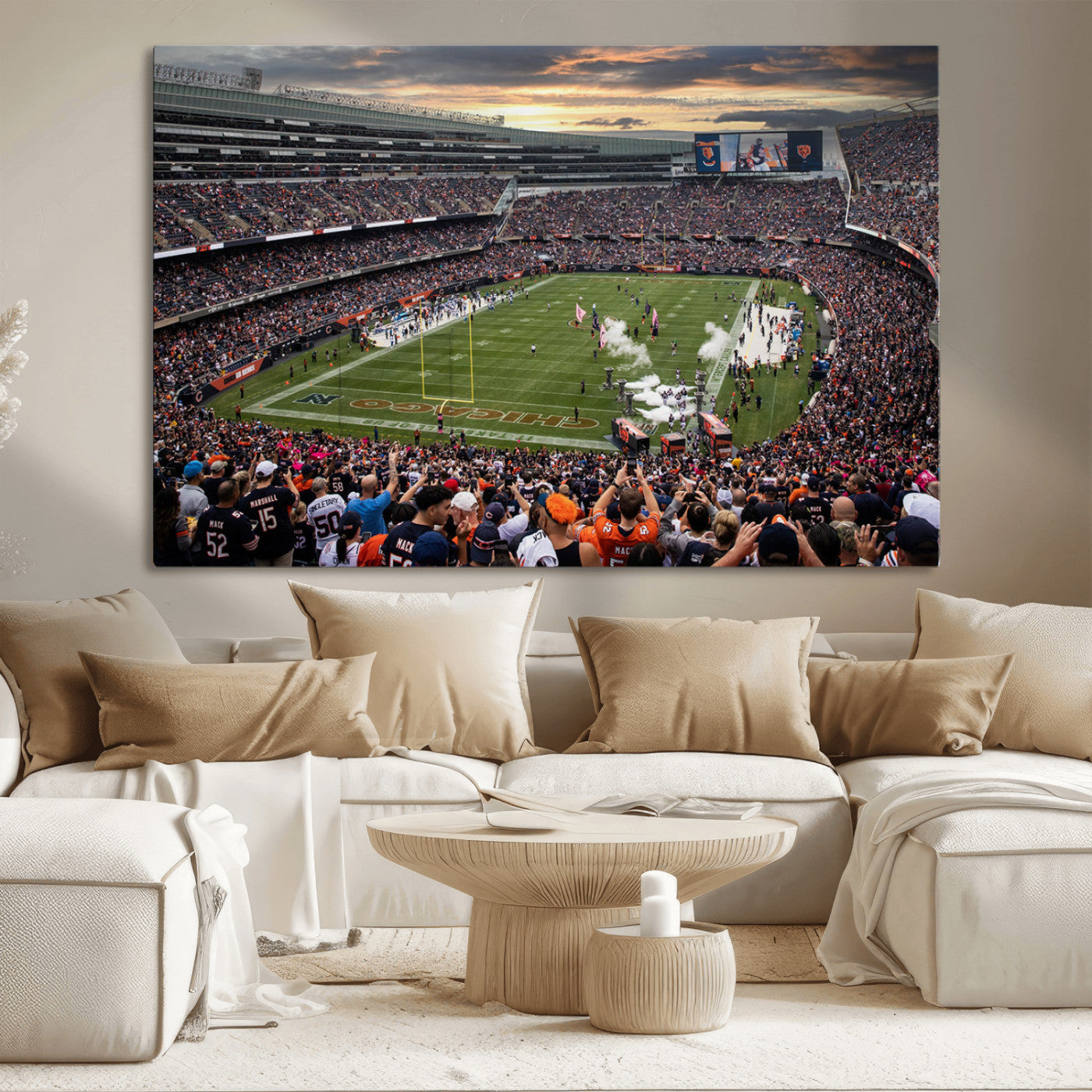 87578930-MGV-CV-36X24-Soldier Field Wall Art – Chicago Bears Football Stadium Sunset Canvas Print, Game Day Sports Decor for Man Cave, Bar, Office, or