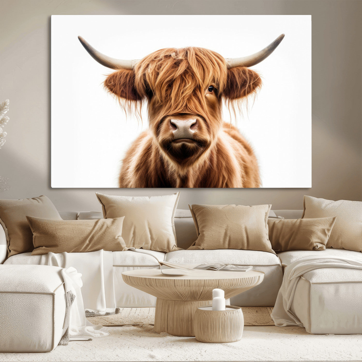 637908607-MGV-FC-93X47-3P_Black-Highland Cow Wall Art Print – Rustic Farmhouse Animal Portrait, Scottish Highland Cattle Canvas, Modern Country Wall Decor for