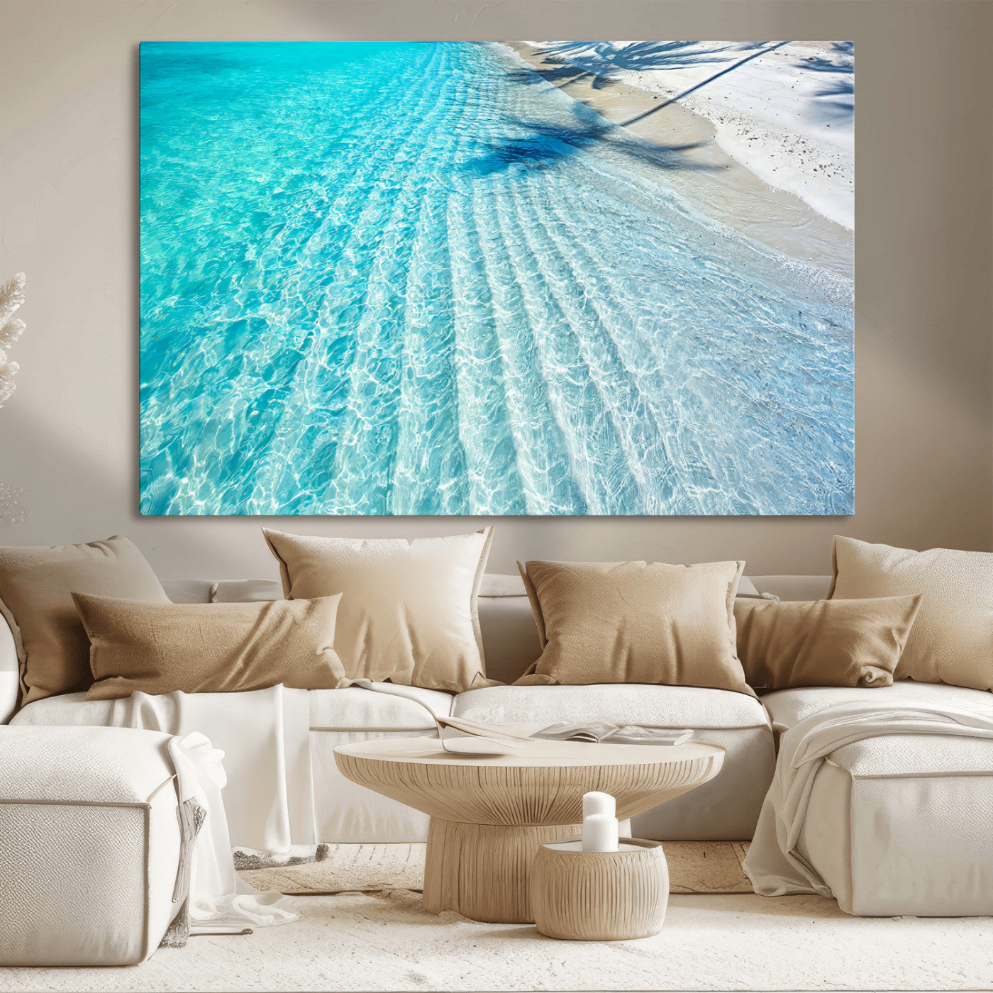 68127042-MGV-CV-36X24-Beach Wall Art – Tropical Ocean Canvas Print, Clear Water and White Sand Photography Decor for Bedroom, Living Room, Office,