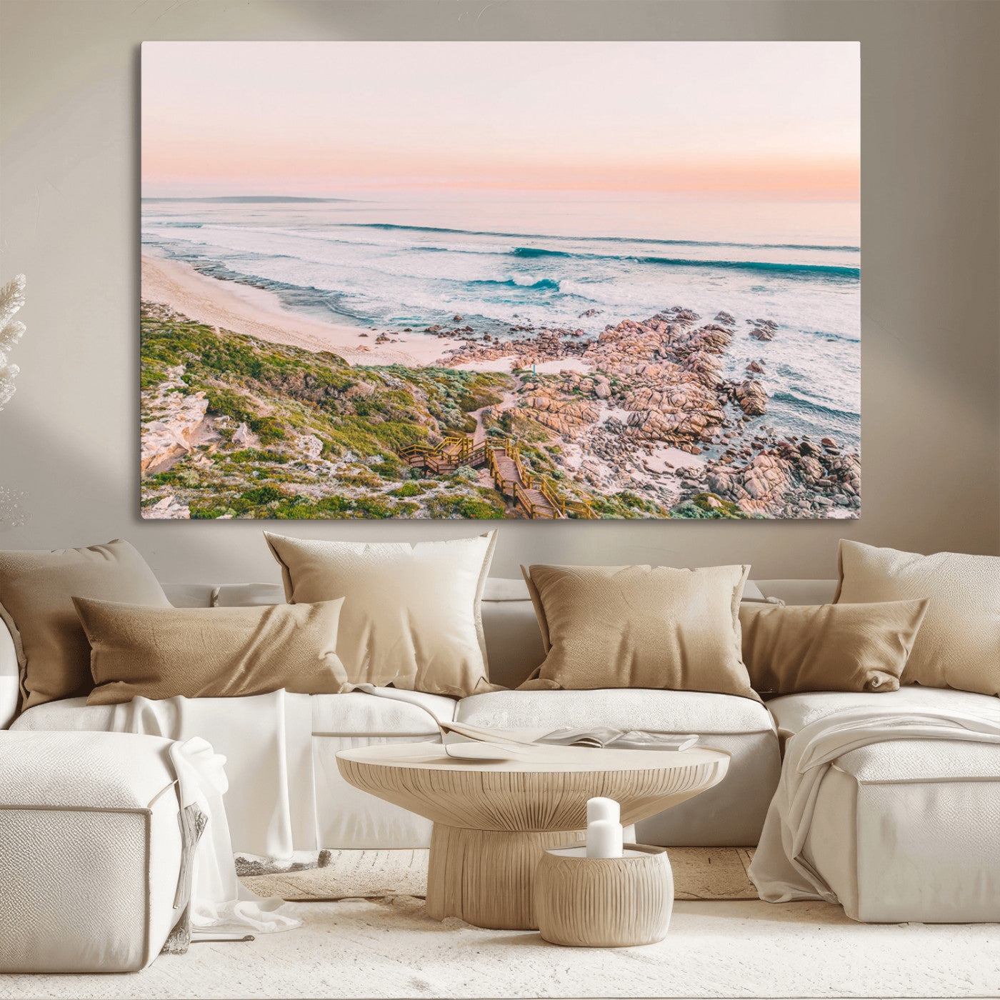 27332135-MGV-CV-36X24-Coastal Sunset Wall Art – Ocean Waves and Rocky Shore Canvas Print, Scenic Seaside Photography Decor for Bedroom, Living Room,