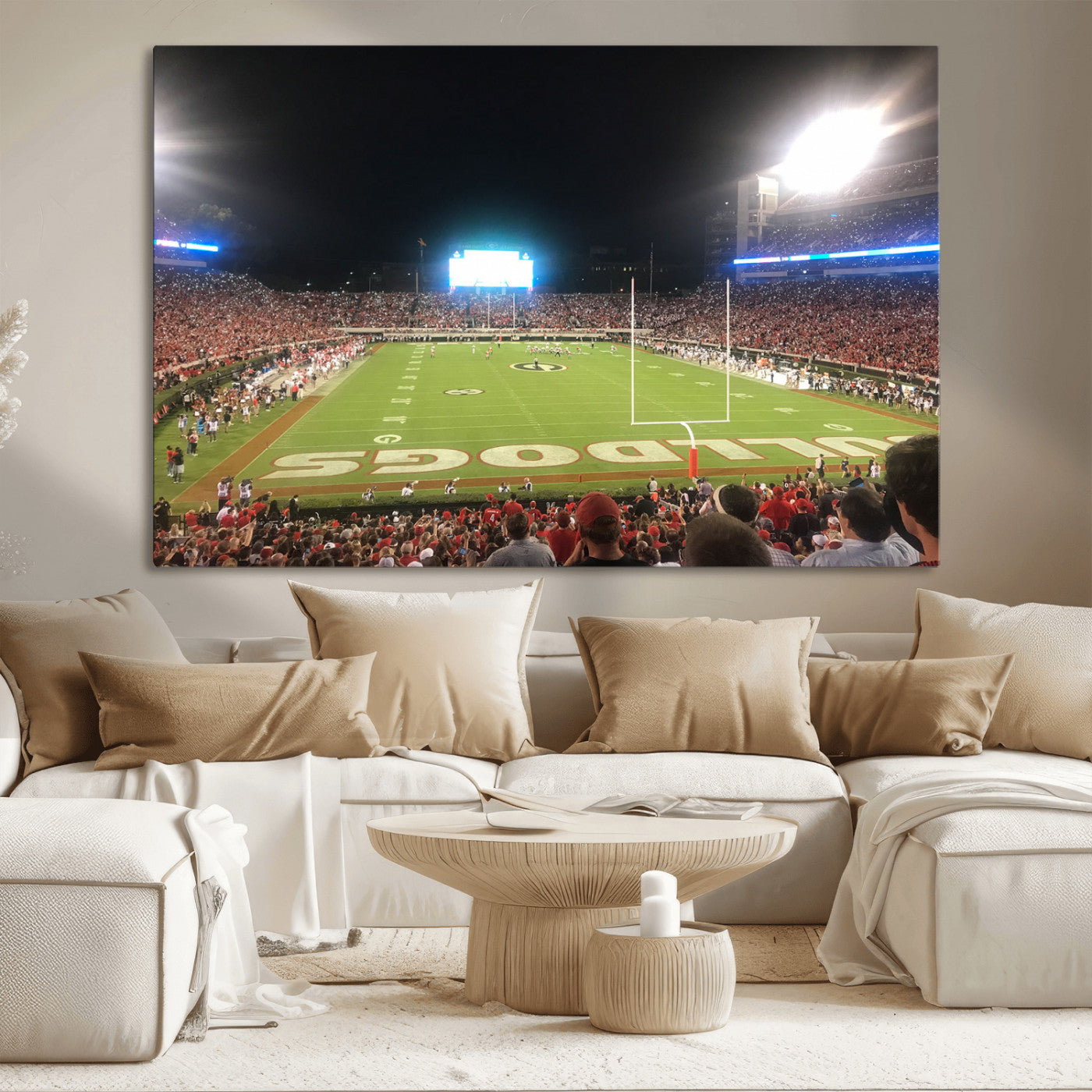 16230786-MGV-CV-36X24-Georgia Bulldogs Stadium Wall Art – Night Game Football Field Canvas Print, Panoramic Sports Decor for Home, Office, Fan Cave