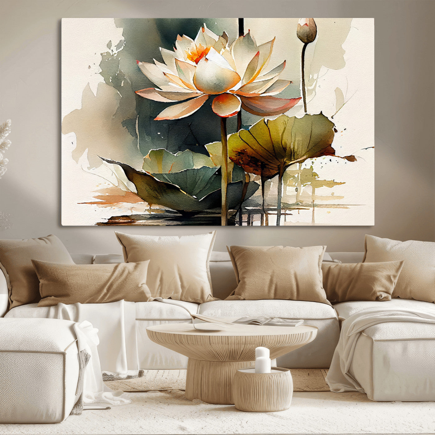 46359-MGV-CV-36X24-Lotus Blossom Wall Art Canvas Print, Framed Water Lily Art Picture Print, Zen Flower Perfect Zen Botanical Decor Artwork