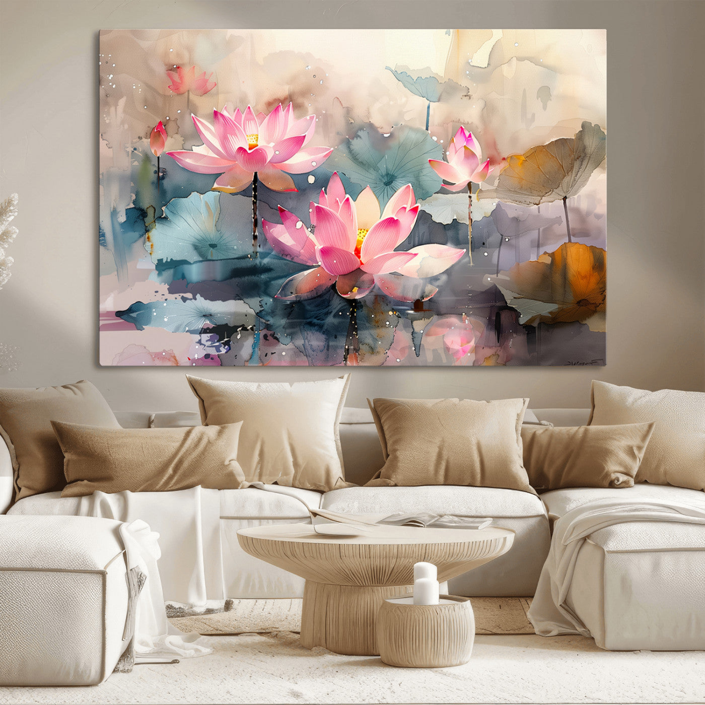 18414-MGV-CV-36X24-Pink Lotus Wall Art Canvas Print, Framed Water Lily Art Picture Print, Dreamy Floral Perfect Dreamy Botanical Decor Artwork