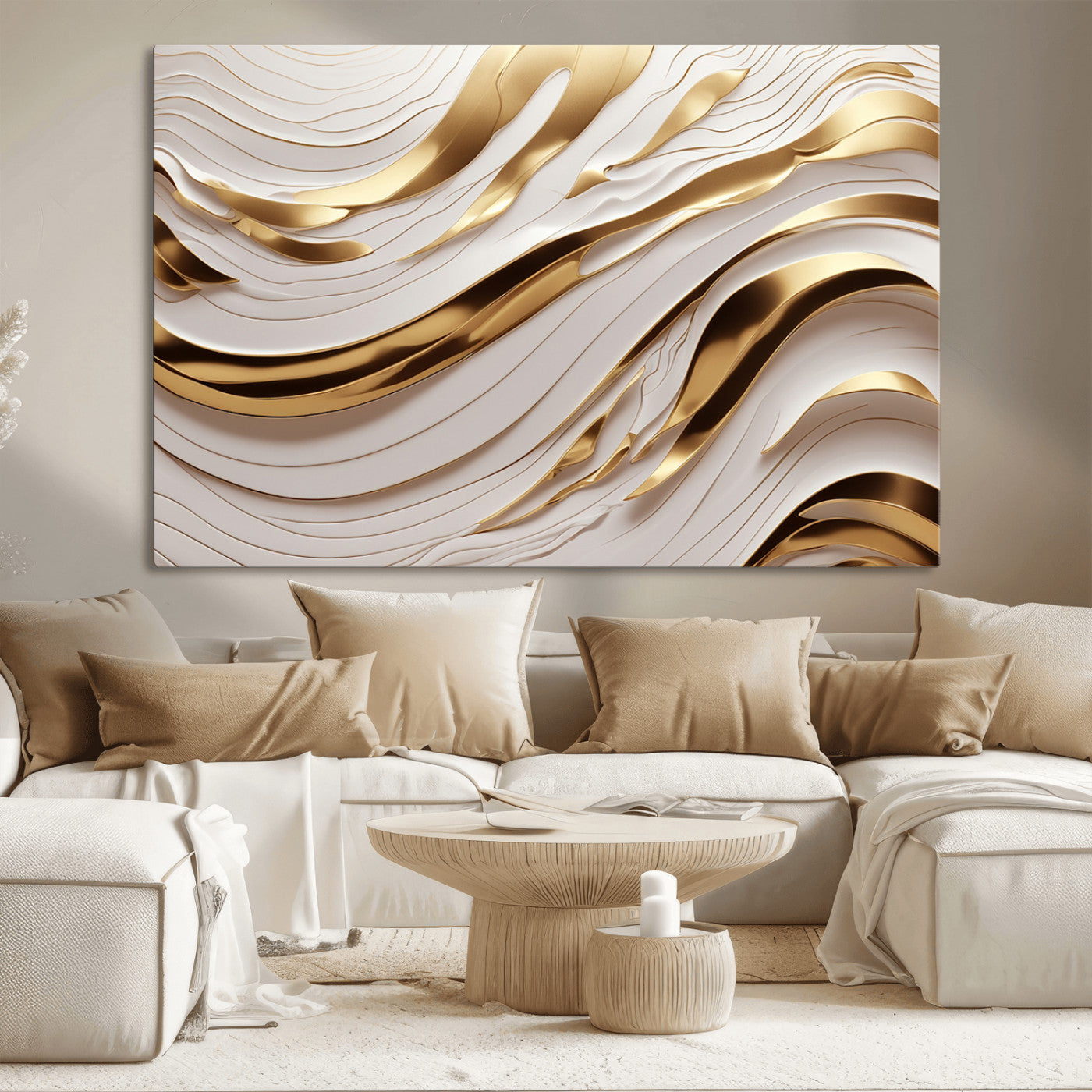 41237-MGV-CV-36X24-Gold Waves Wall Art Canvas Print, Framed Elegant Flow Art Picture Print, Luxury Layers Perfect Minimal Luxe Decor Artwork