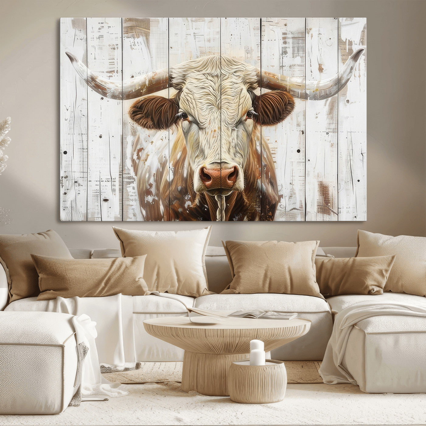 10840-MGV-CV-36X24-Texas Longhorn Wall Art Canvas Print, Framed Rustic Bull Art Picture Print, Western Cattle Perfect Rustic Western Decor Artwork