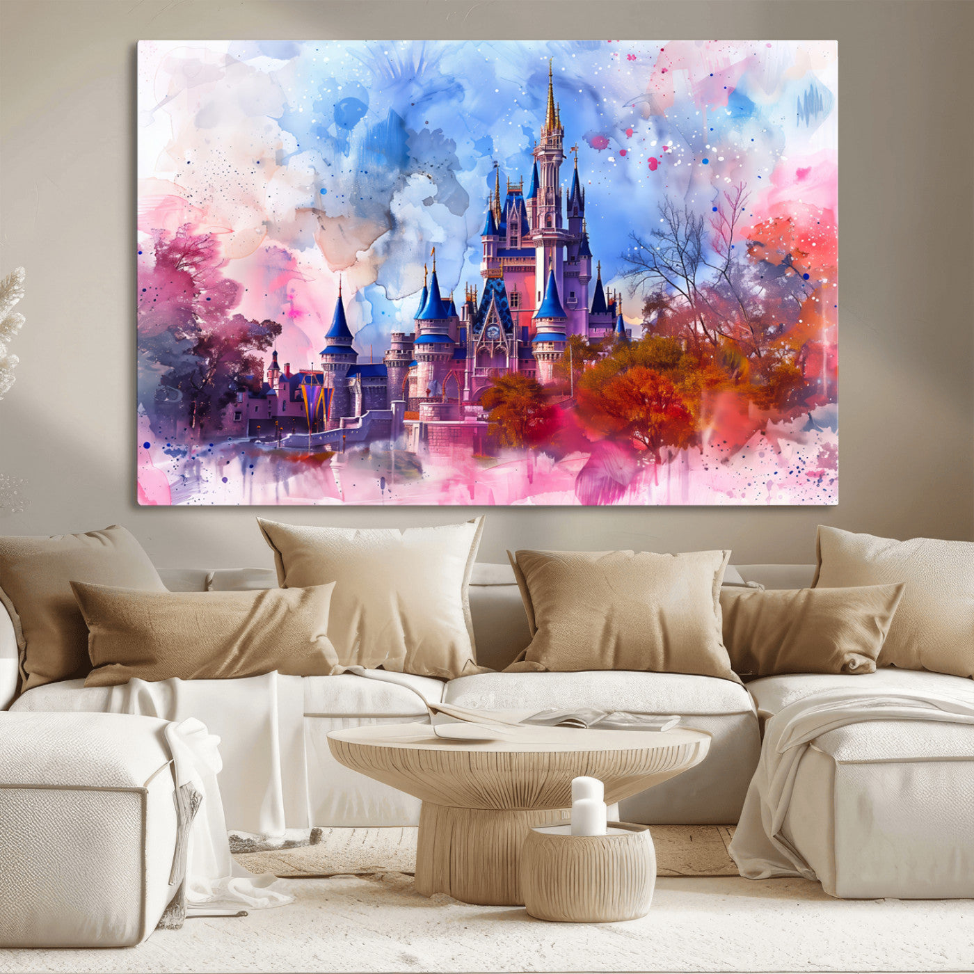 15129-MGV-CV-36X24-Disney Castle Wall Art Canvas Print, Framed Cinderella Palace Art Picture Print, Fantasy Kingdom Perfect Whimsical Fairytale Decor