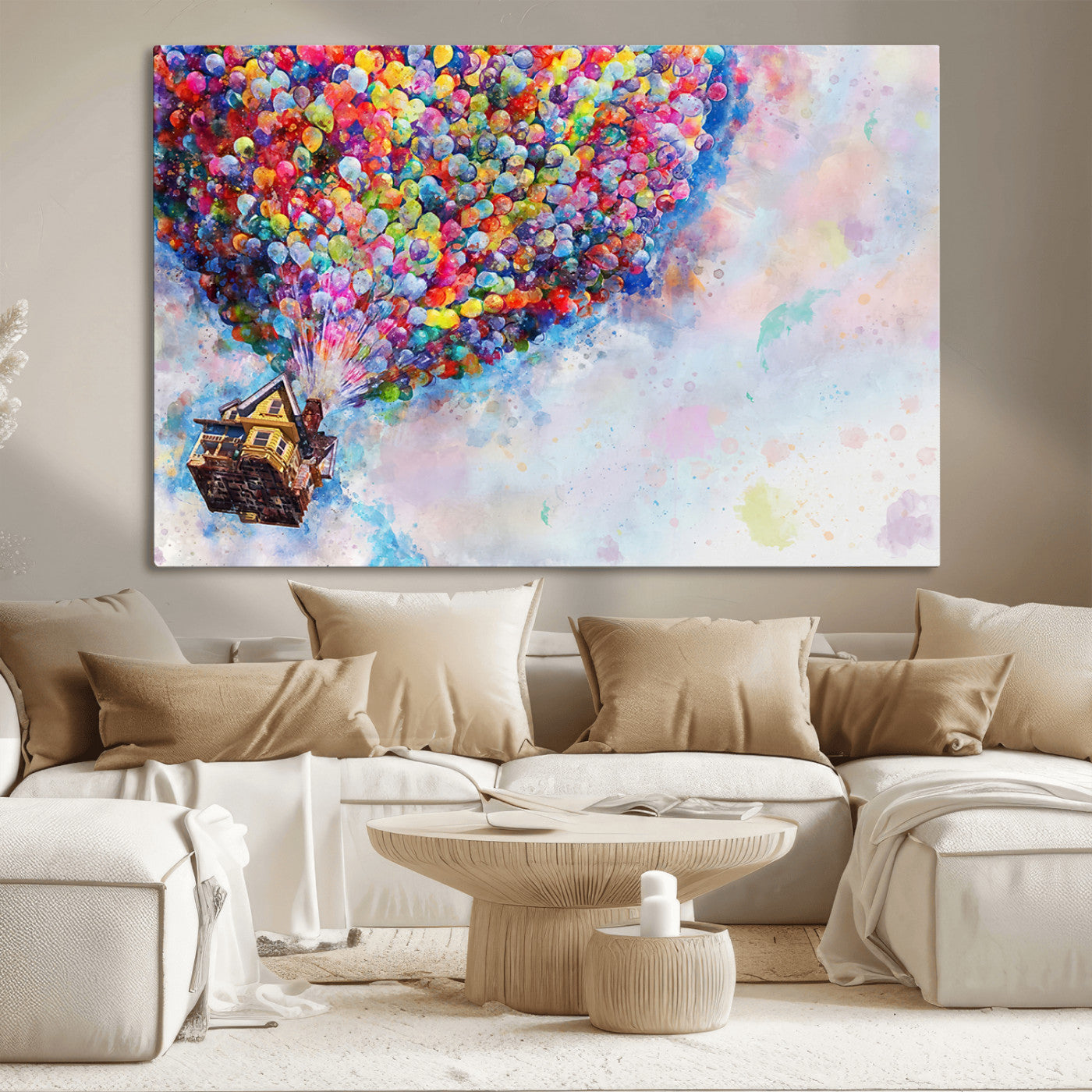 18792-MGV-CV-36X24-Up Movie House Wall Art Canvas Print, Framed Carls Journey Art Picture Print, Up Inspired Perfect Animated Whimsical Decor Artwork