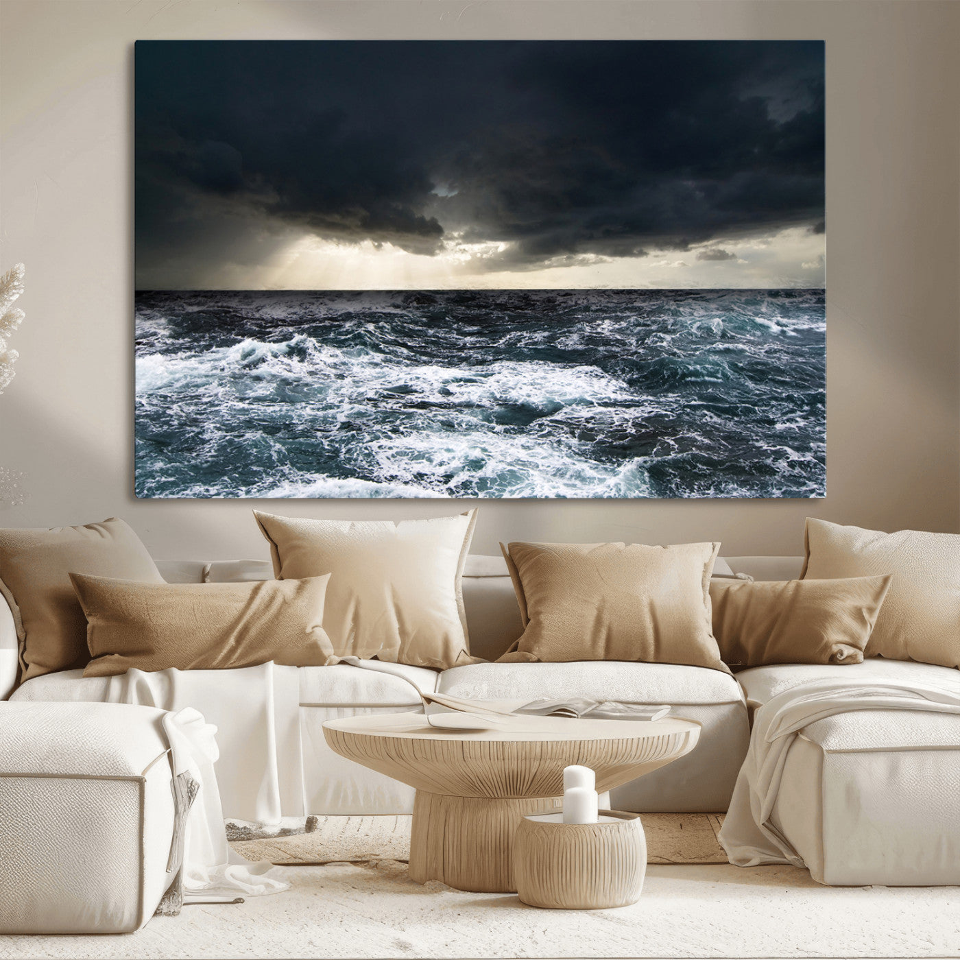 51359-MGV-CV-36X24-Stormy Ocean Wall Art Canvas Print, Framed Moody Seascape Art Picture Print, Ocean Storm Perfect Dramatic Coastal Decor Artwork