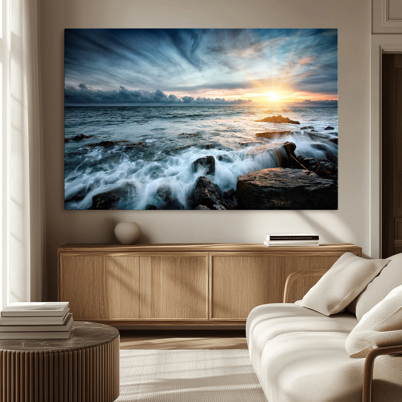 33428-MGV-CV-36X24-Ocean Sunrise Wall Art – Serene Seascape Canvas Print, Coastal Home or Office Decor, Perfect for Living Room, Bedroom, or Study