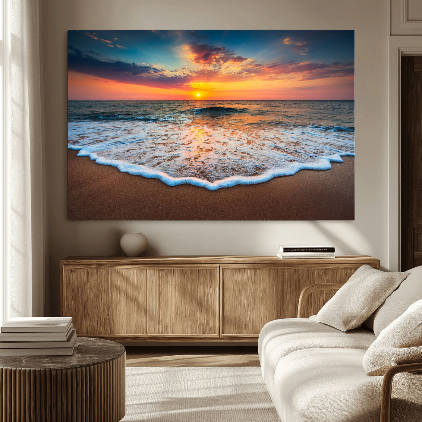 87032-MGV-CV-36X24-Ocean Sunset Wall Art – Stunning Beach Canvas Print with Vibrant Sky, Calm Waves, and Golden Horizon, Perfect Coastal Decor for