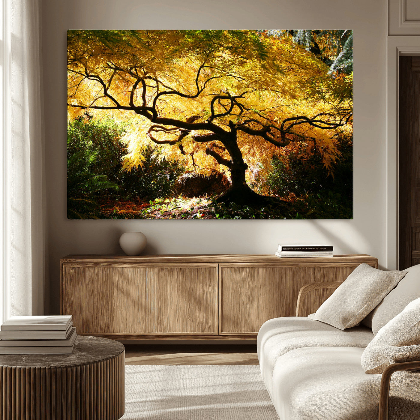 19067-MGV-CV-36X24-Golden Canopy Wall Art – Panoramic Autumn Tree Canvas Print, Warm Seasonal Decor for Living Room, Office or Garden Space