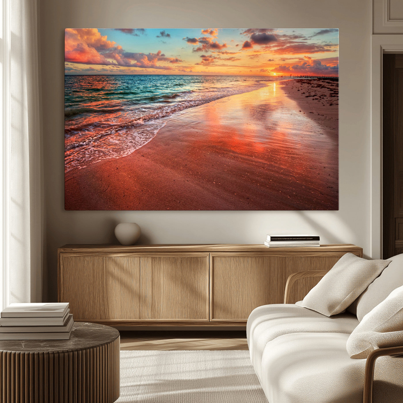 77723-MGV-CV-36X24-Sunset Beach Wall Art – Vibrant Ocean Canvas Print, Coastal Landscape Decor for Living Room, Bedroom or Office, Relaxing Tropical