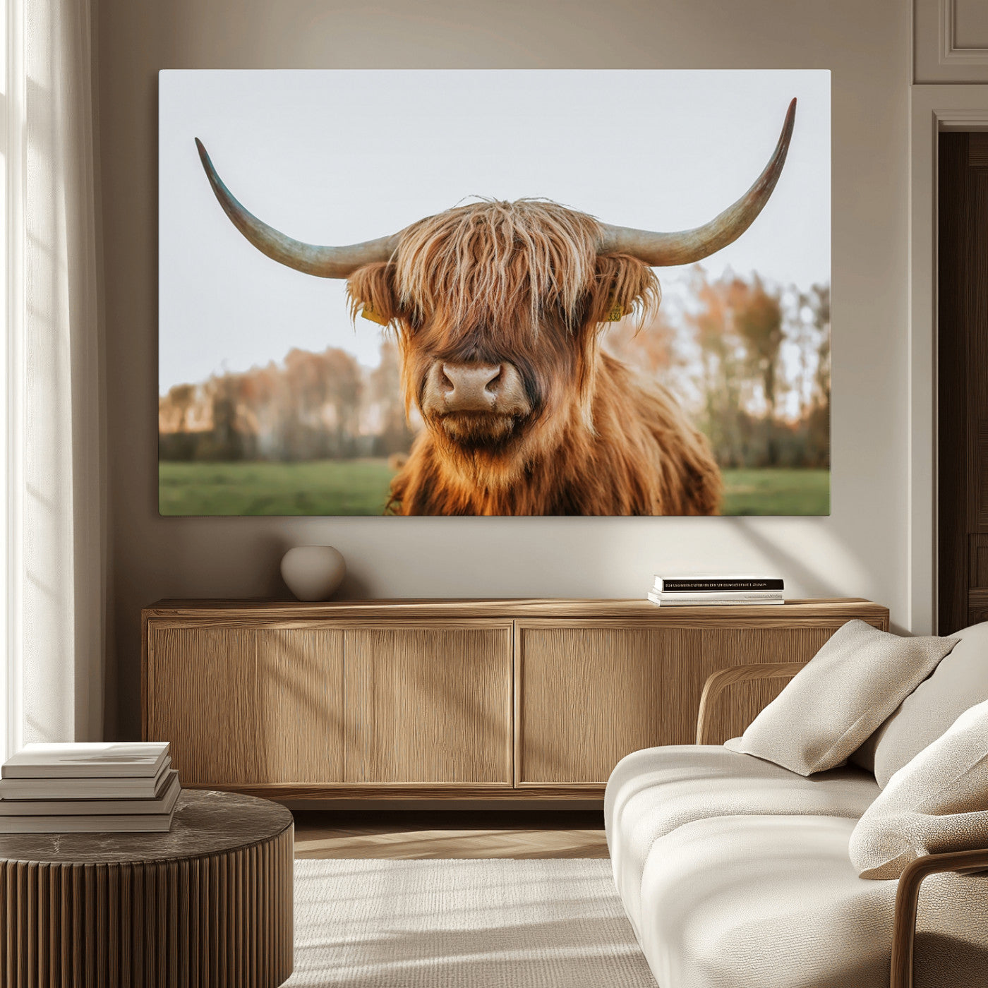 64824-MGV-CV-36X24-Highland Cow Wall Art – Rustic Scottish Bull Canvas Print, Farmhouse Animal Decor for Living Room, Bedroom, Office or Cabin