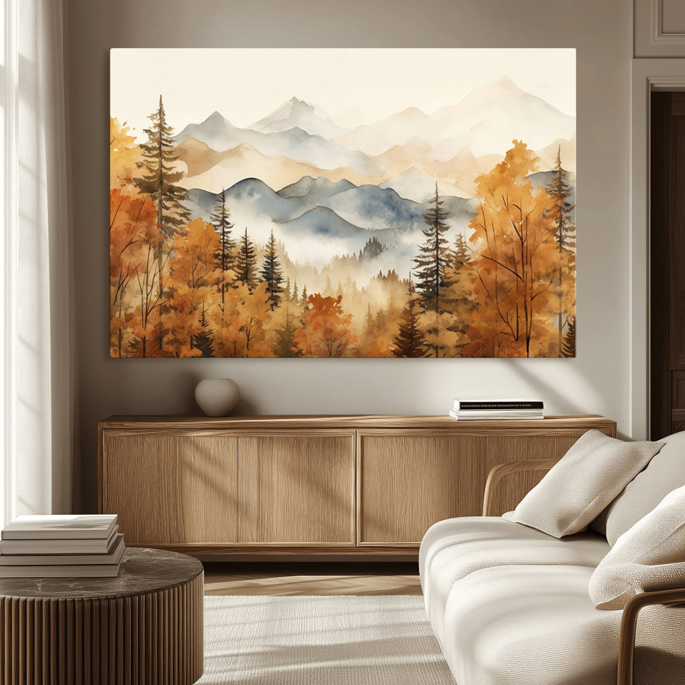 72950-MGV-CV-36X24-Autumn Mountain Forest Wall Art – Golden Fall Landscape Canvas Print, Nature-Inspired Home Decor for Living Room, Bedroom or