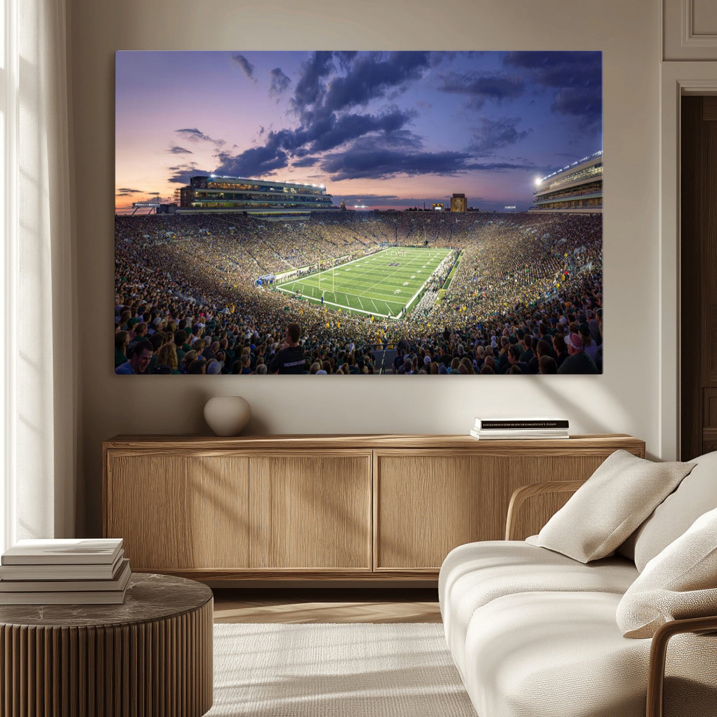 50825-MGV-CV-36X24-Notre Dame Stadium Wall Art Canvas Print, Framed Indiana Stadium Art Picture Print, Football Stadium Perfect Sports Room Decor
