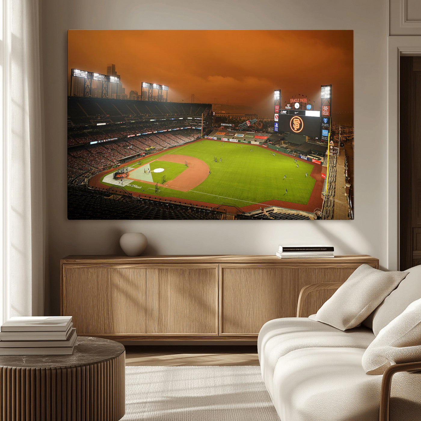 31315-MGV-CV-36X24-Oracle Park Stadium Wall Art Canvas Print, Framed California Stadium Art Picture Print, Oracle Park Field Perfect Sport Room Decor
