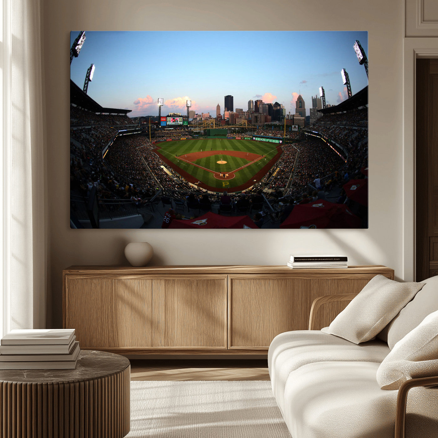 67670-MGV-CV-36X24-PNC Park Stadium Wall Art Canvas Print, Framed Pittsburgh Pirates Stadium Art Picture Print, PNC Park Field Perfect Sport Room