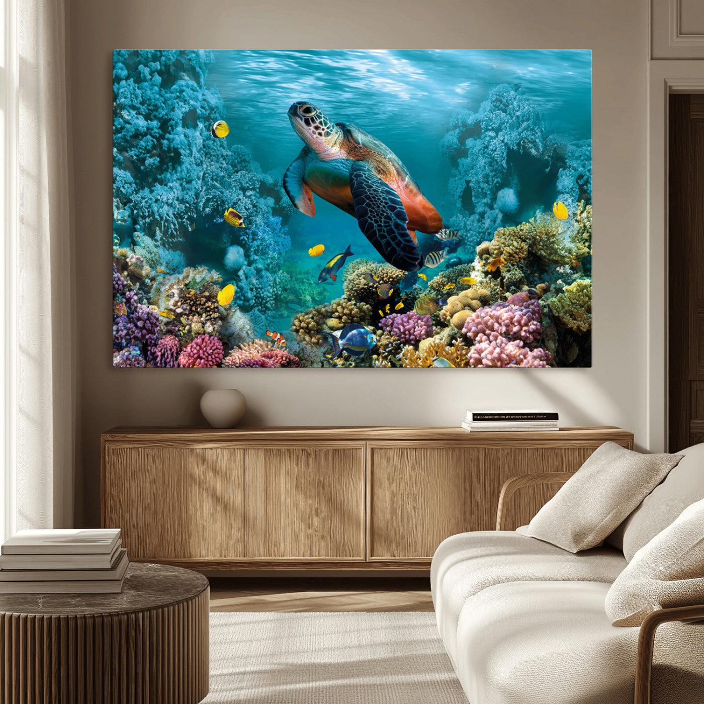 38661-MGV-CV-36X24-Sea Turtle Wall Art Canvas Print, Framed Ocean Wildlife Art Picture Print, Turtle Perfect Coastal Nature Decor Artwork