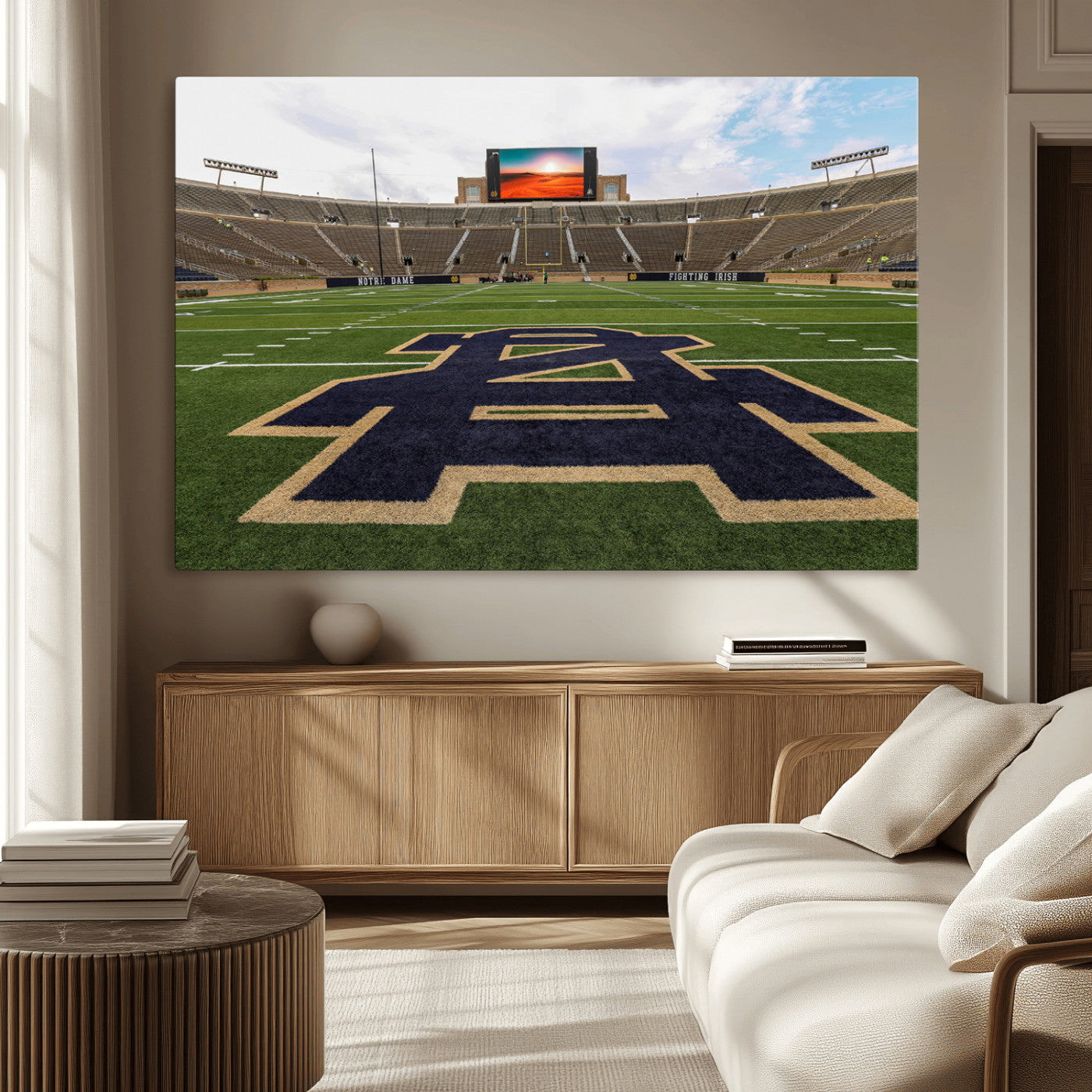52835-MGV-CV-36X24-Notre Dame Stadium Wall Art Canvas Print, Framed Indiana Stadium Art Picture Print, Notre Dame Field Perfect Sport Room Decor