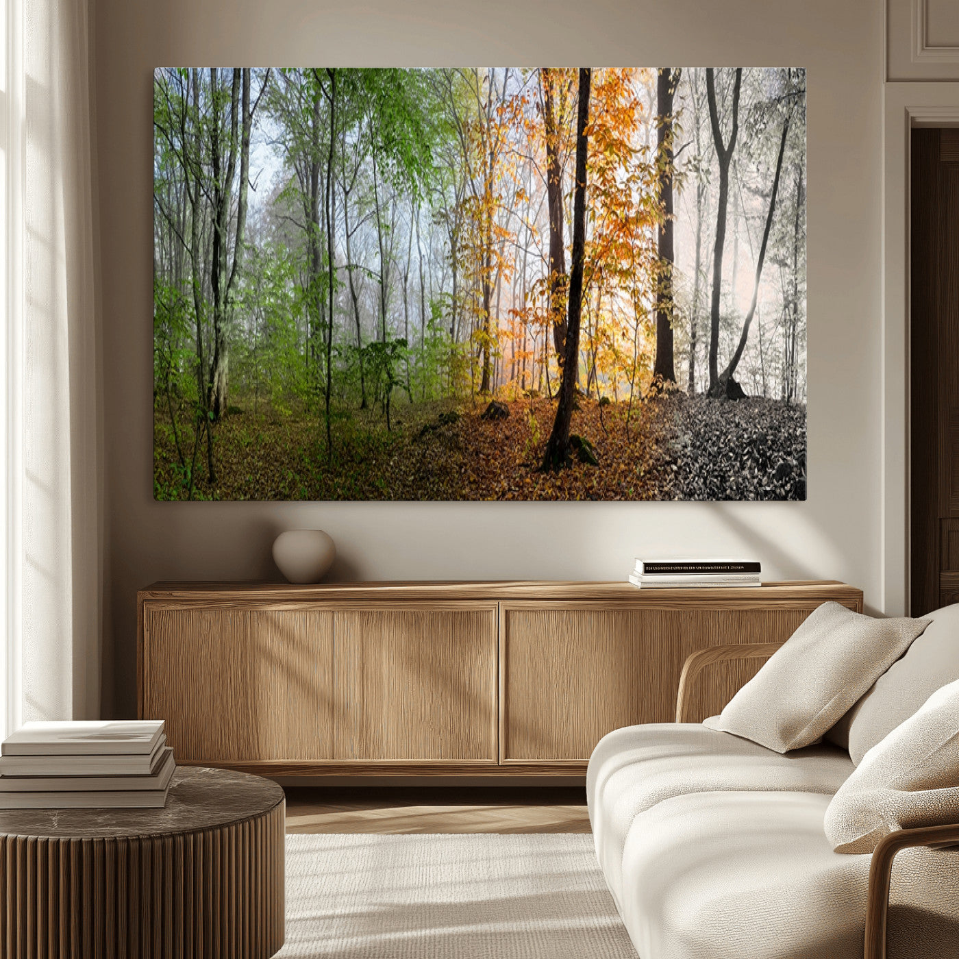 95317-MGV-CV-36X24-Four Seasons Forest Wall Art – Panoramic Nature Canvas Print Showing Spring, Summer, Autumn and Winter Landscape for Living Room,