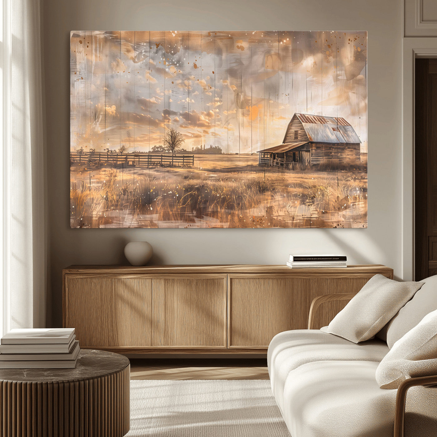 FARM2-MGV-CV-36X24-Rustic Farmhouse Wall Art Canvas Print, Framed Old Barn Art Picture Print, Southwestern Farmhouse Perfect Rustic Decor Artwork