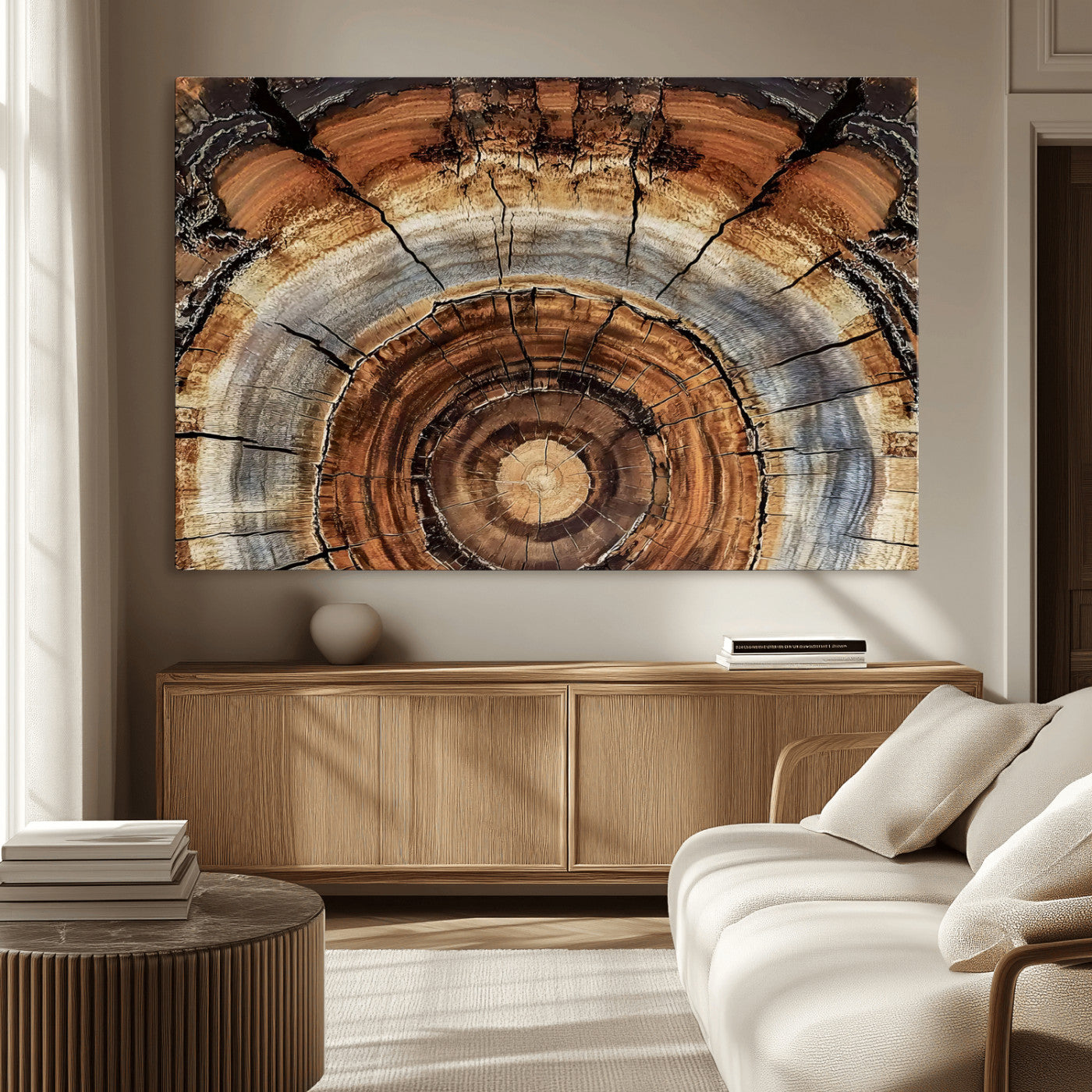 15184146-MGV-CV-36X24-Tree Rings Wall Art Canvas Print, Framed Wood Texture Art Picture Print, Rustic Pattern Perfect Rustic Organic Decor Artwork