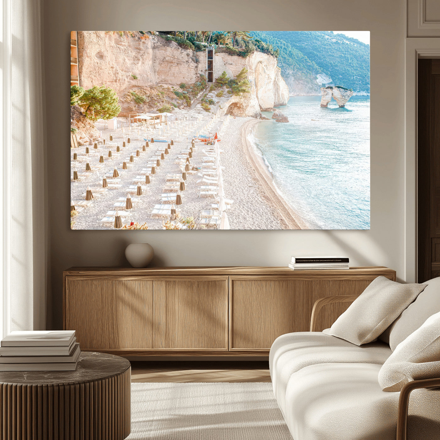 84816639-MGV-CV-36X24-Mediterranean Beach Wall Art Canvas Print, Framed Airy Coastal Art Picture Print, Summer Shore Perfect Coastal Retreat Decor