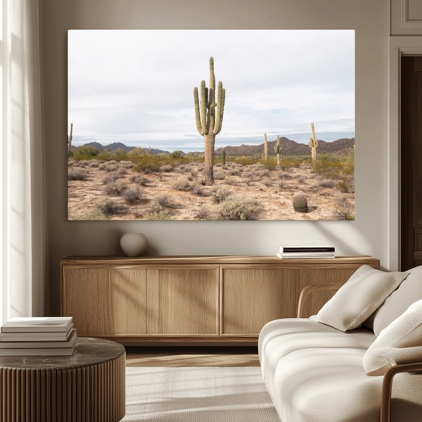 96147924-MGV-CV-36X24-Saguaro Cactus Wall Art Canvas Print, Framed Desert Cactus Art Picture Print, Earthy Desert Perfect Southwestern Boho Decor