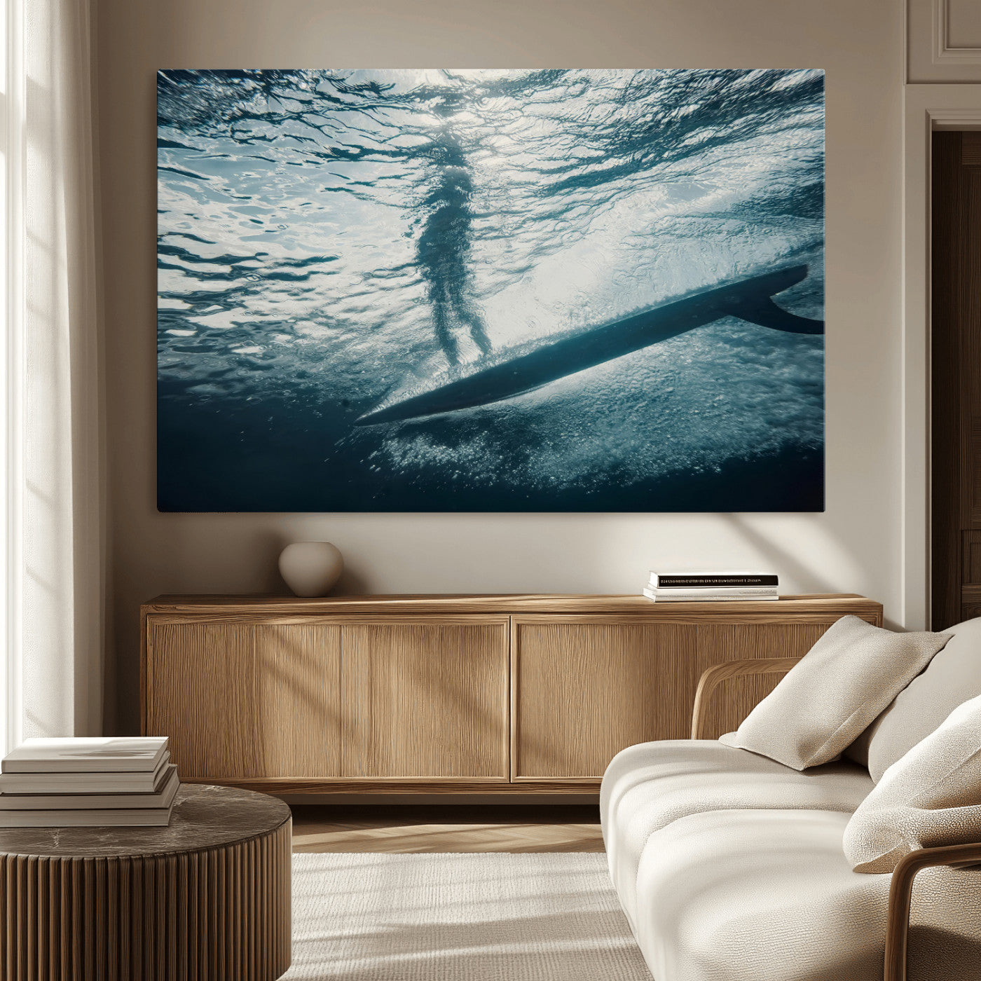 71192524-MGV-CV-36X24-Submerged Surf Wall Art Canvas Print, Framed Underwater Perspective Art Picture Print, Ocean Surf Perfect Coastal Adventure Decor
