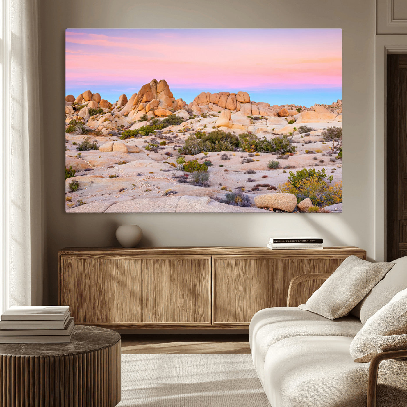 96167137-MGV-CV-36X24-Vibrant Sunset Sky Wall Art Canvas Print, Framed Joshua Tree Art Picture Print, Rugged Terrain Perfect Southwestern Boho Decor