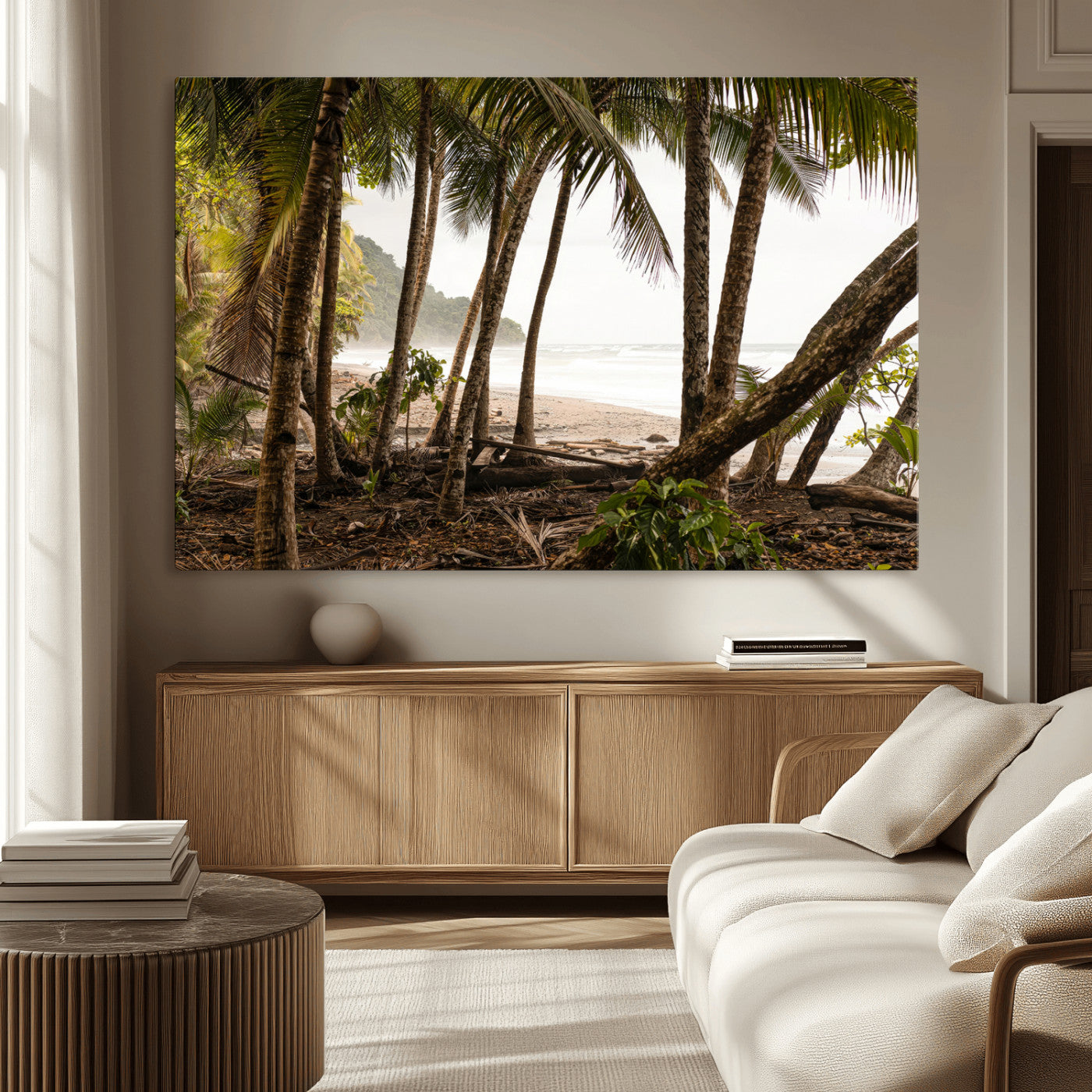 92093951-MGV-CV-36X24-Tropical Jungle Wall Art Canvas Print, Framed Palm Tree Forest Art Picture Print, Coastal Escape Perfect Jungle Retreat Decor