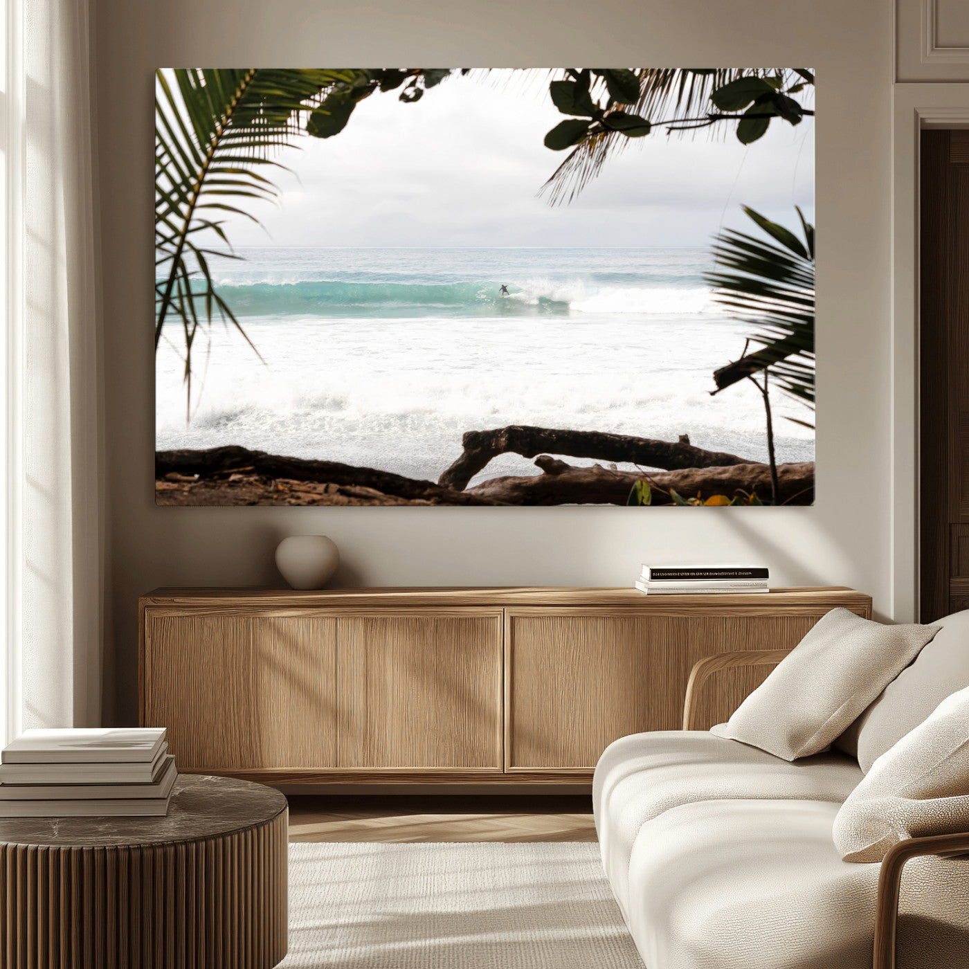 50382104-MGV-CV-36X24-Tropical Surf Wall Art Canvas Print, Framed Palm Tree View Art Picture Print, Beach House Art Perfect Boho Coastal Decor Artwork