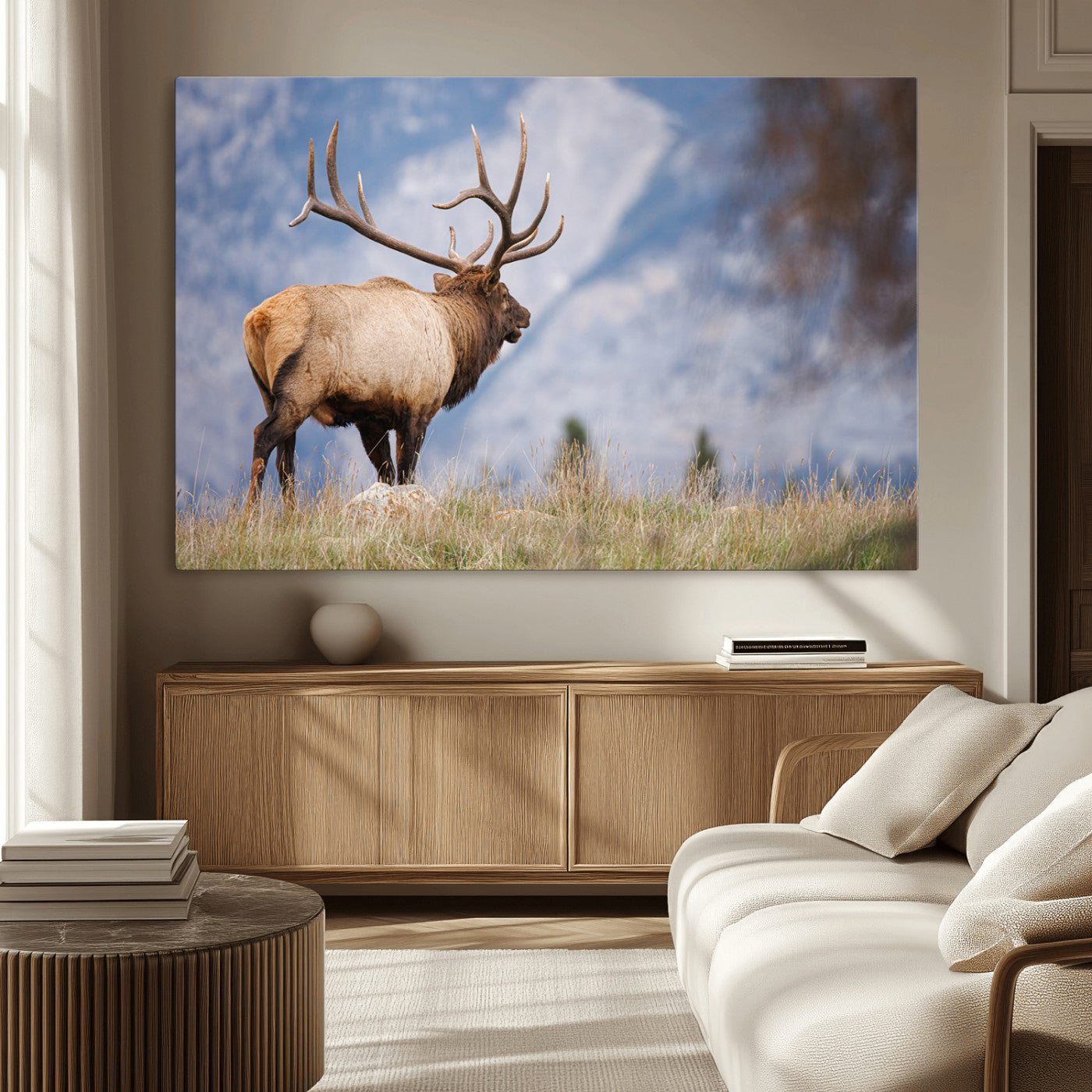 26365841-MGV-CV-36X24-Mountain Elk Art Wall Art Canvas Print, Framed Rustic Wildlife Print Art Picture Print, Lodge Style Decor Perfect Rustic Lodge