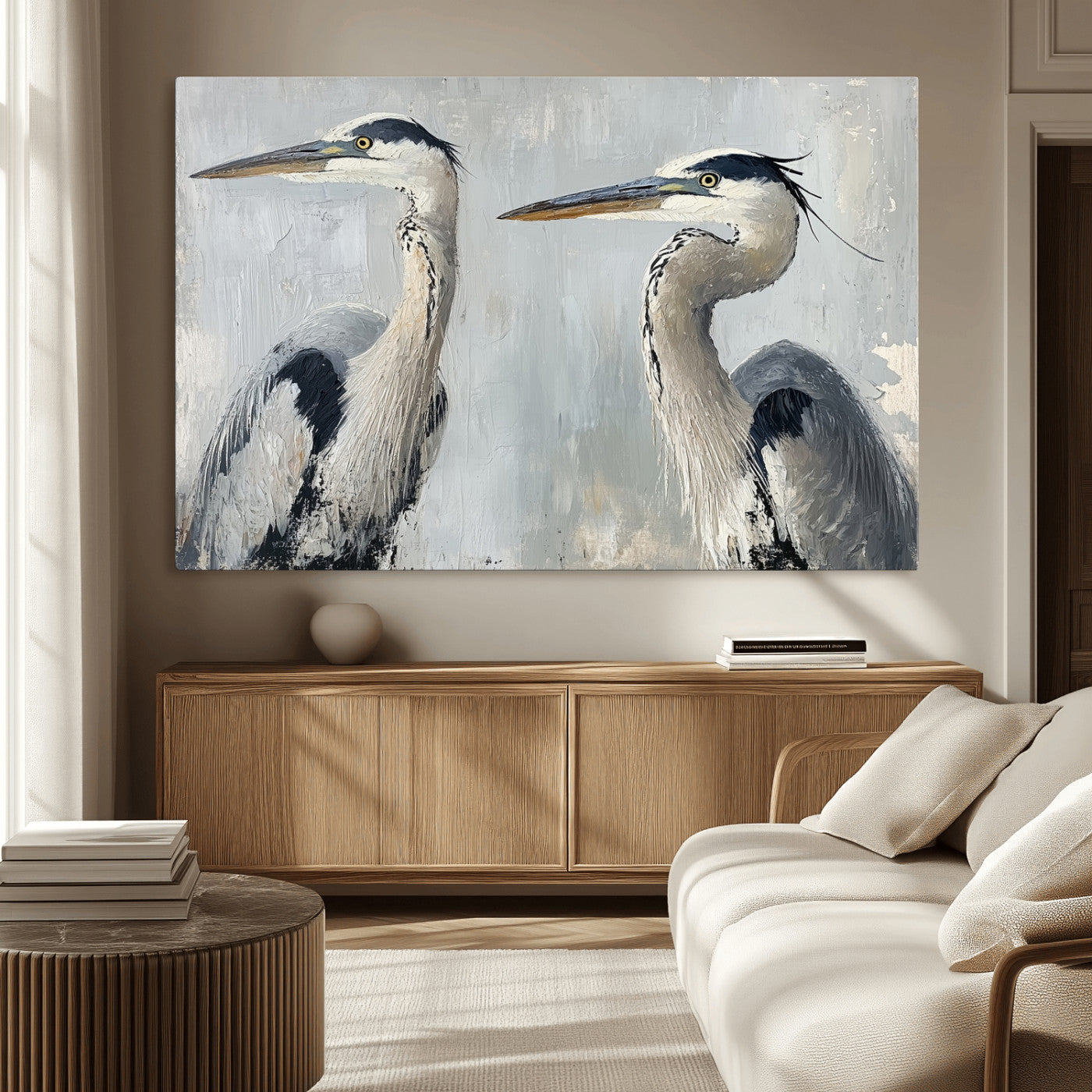 19427826-MGV-CV-36X24-Bird Canvas Decor Wall Art Canvas Print, Framed Coastal Bird Pair Art Picture Print, Minimalist Wildlife Wall Perfect Coastal
