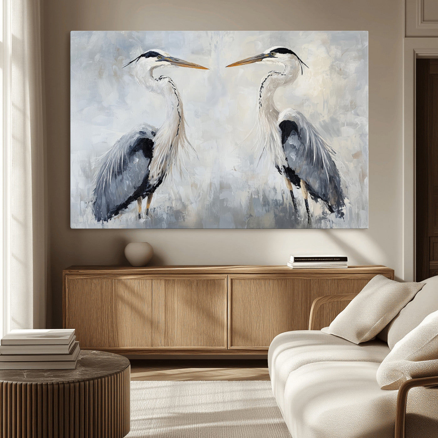 90806932-MGV-CV-36X24-Heron Wall Art Wall Art Canvas Print, Framed Bird Canvas Decor Art Picture Print, Nature Inspired Perfect Coastal Minimalist Decor