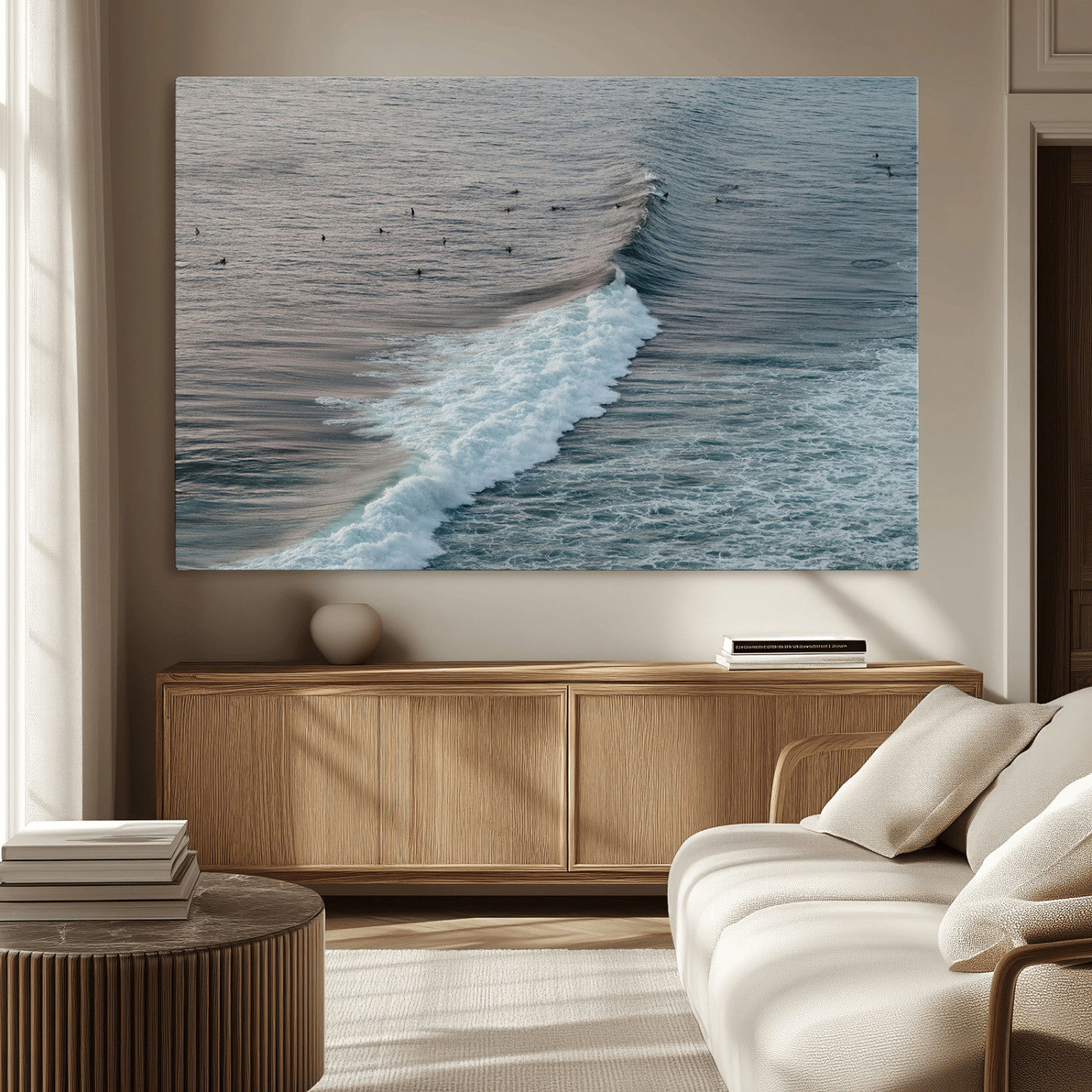 23077324-MGV-CV-36X24-Ocean Waves Wall Art Canvas Print, Framed Coastal Serenity Art Picture Print, Surf Aesthetic Perfect Modern Coastal Decor Artwork